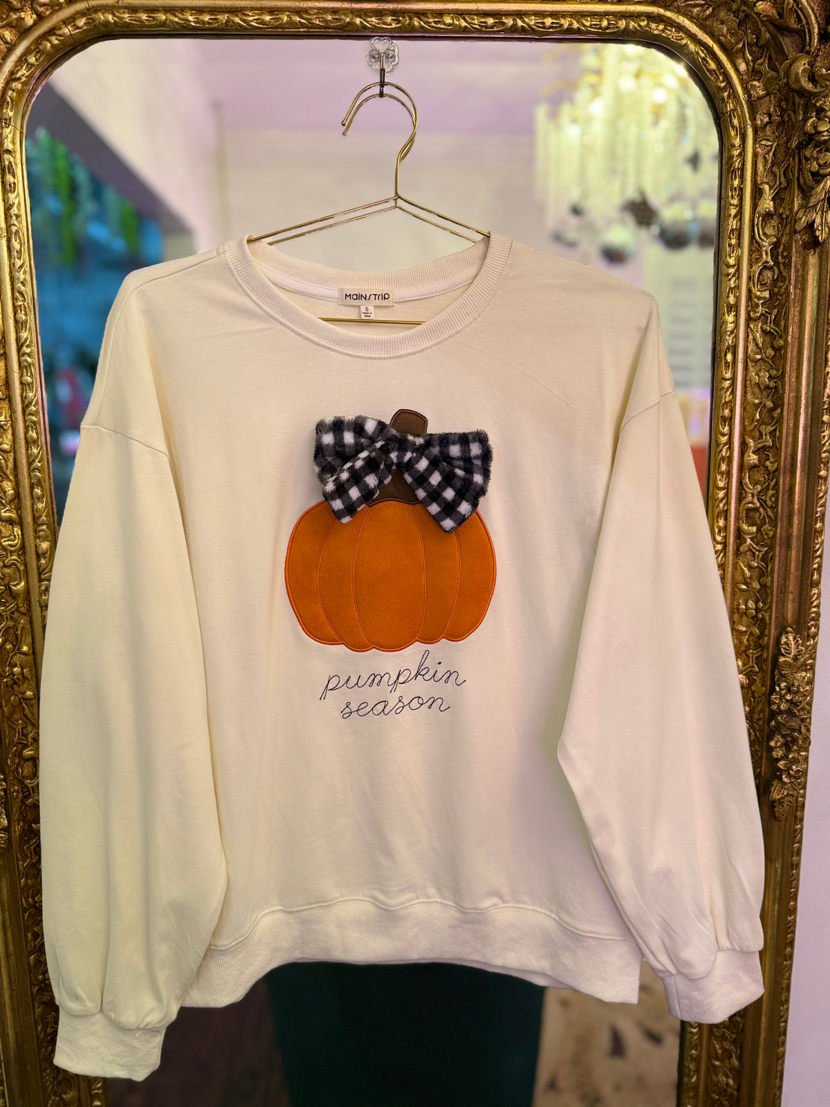 Pumpkin Season Gingham Bow Sweatshirt