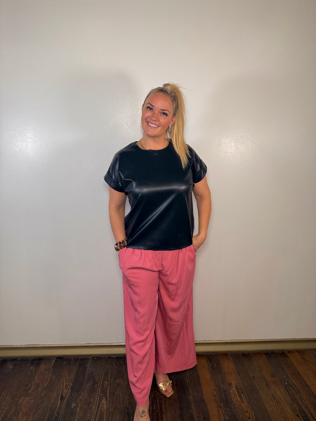 Whiskey Moon Leather Cap Sleeve Top