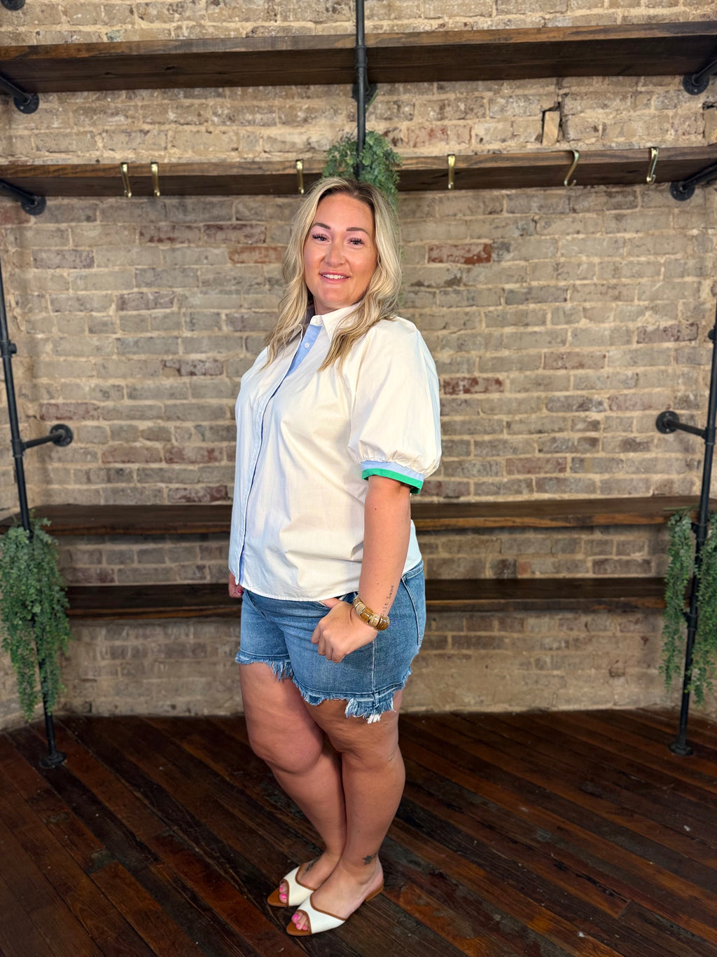 PLUS SIZE | Ressa Striped Button Down Blouse