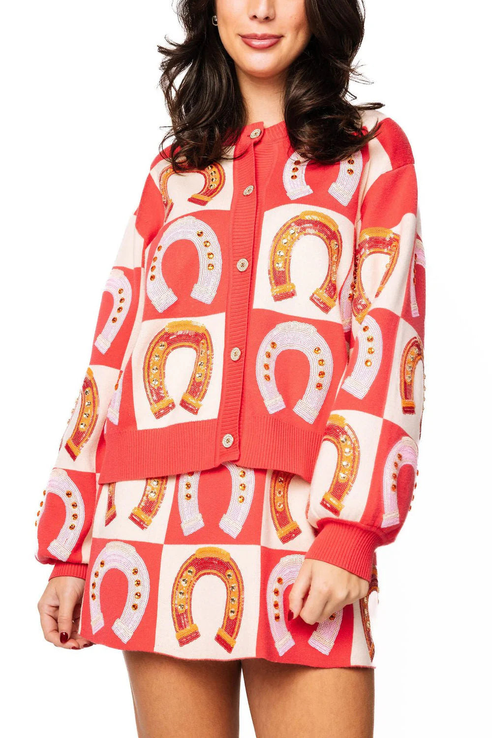 Hot Pink Checkered Horse Shoe Button Up | Queen of Sparkles