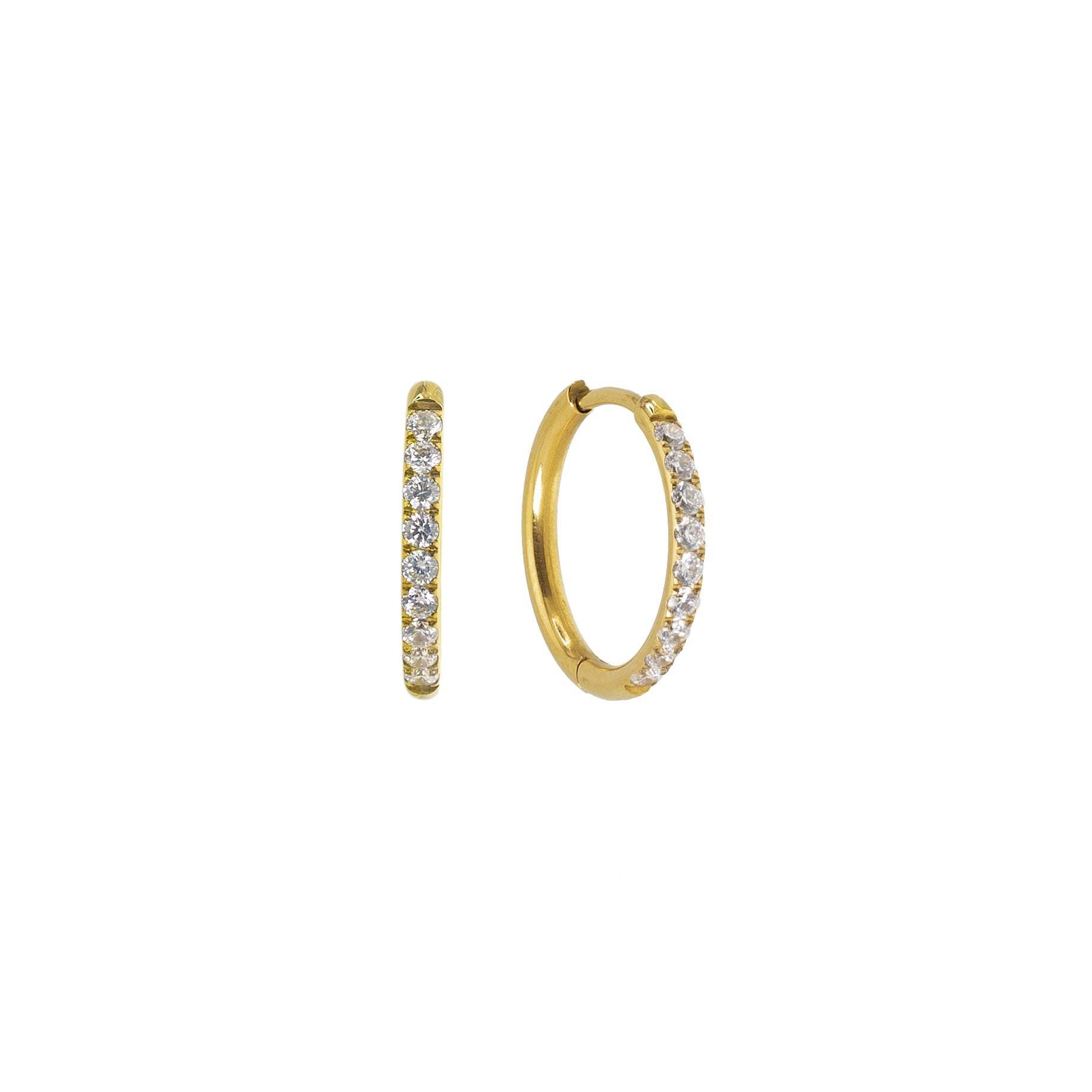 18mm Gold Diamond Hoop Earrings