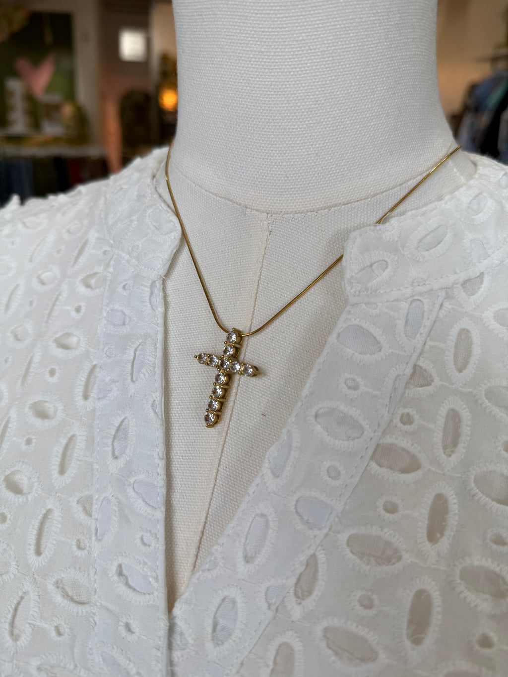 18k Gold Plated Rhinestone Cross Necklace