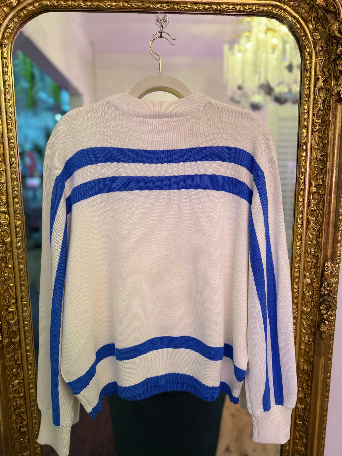 White & Blue 'Casserole Queen' Striped Sweater | Queen of Sparkles