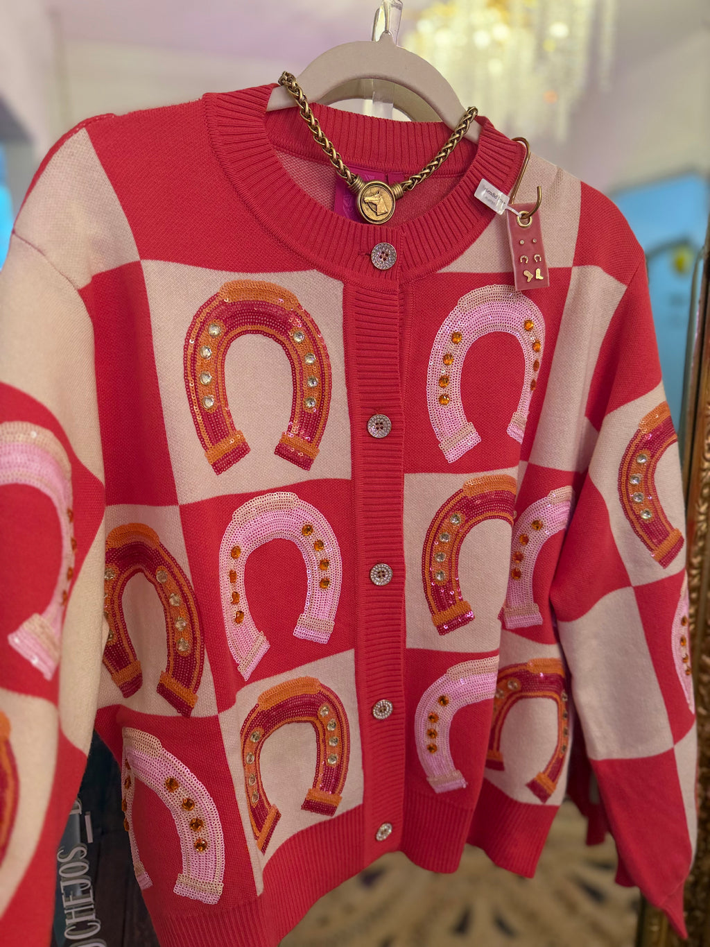 Hot Pink Checkered Horse Shoe Button Up | Queen of Sparkles