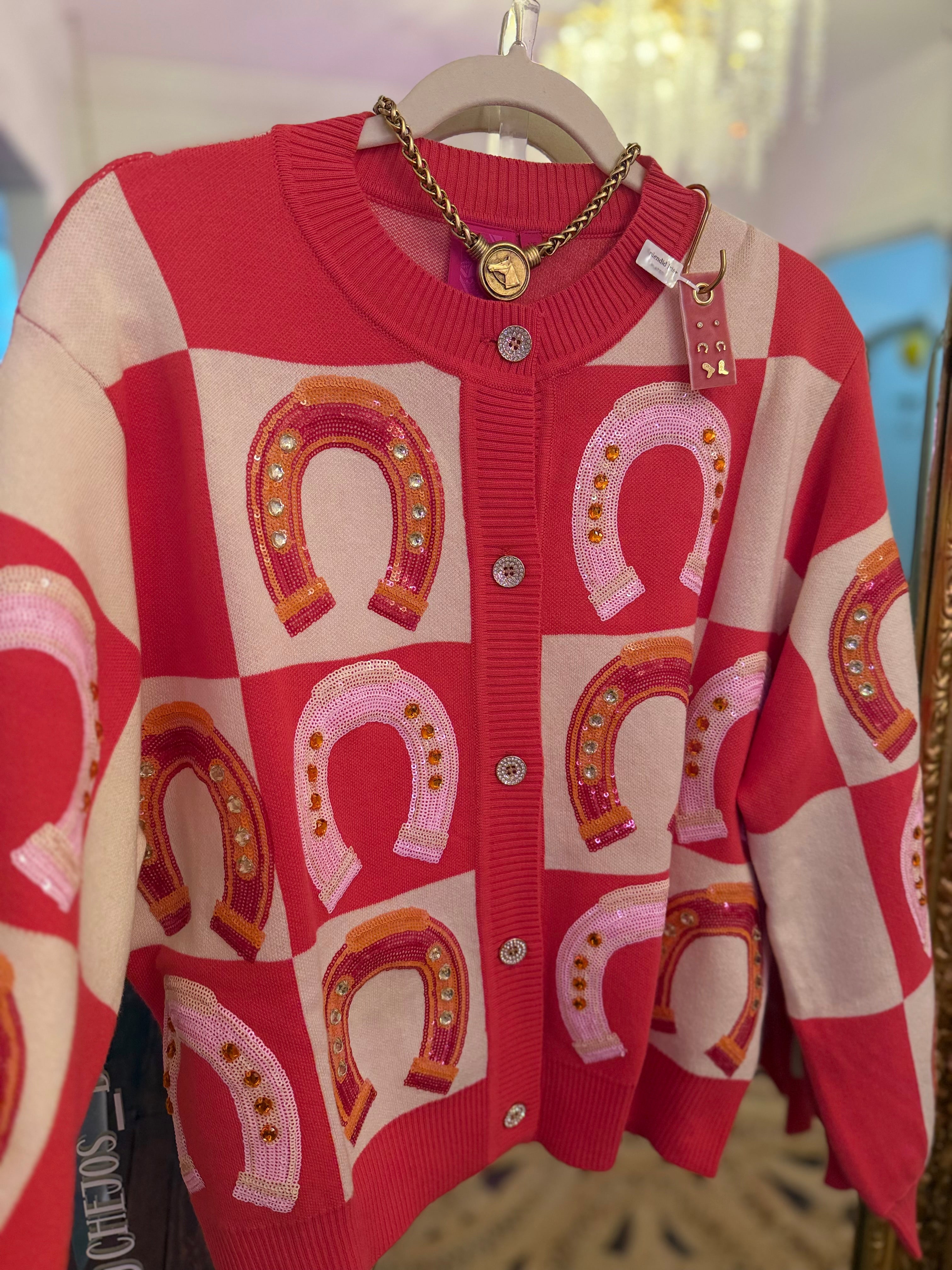 Hot Pink Checkered Horse Shoe Button Up | Queen of Sparkles