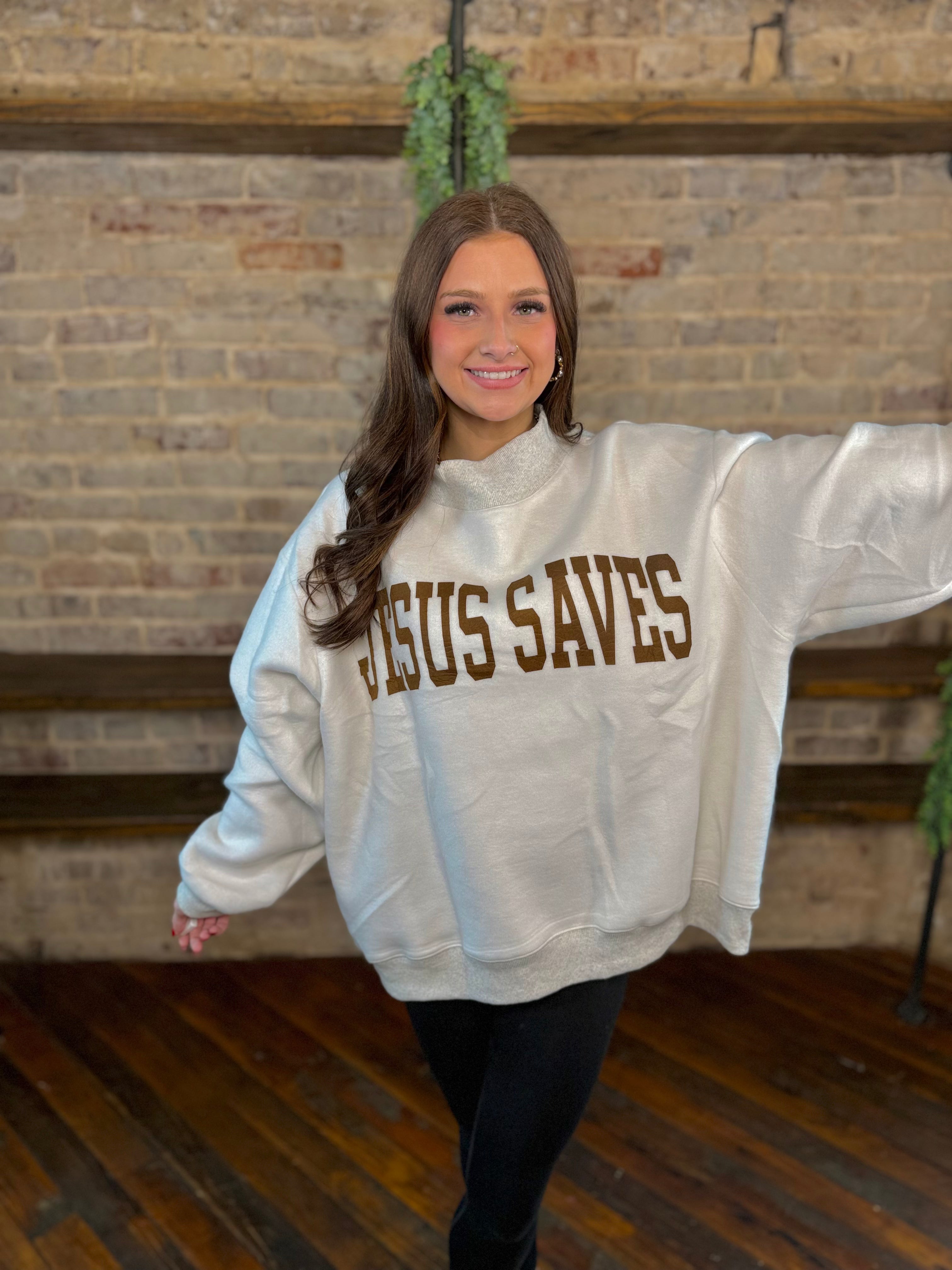 Reversible Jesus Saves Mock Neck Sweatshirt