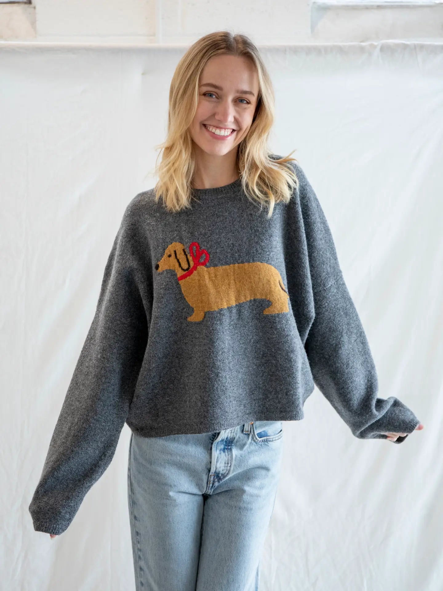Red Bow Dachshund Knit Sweater