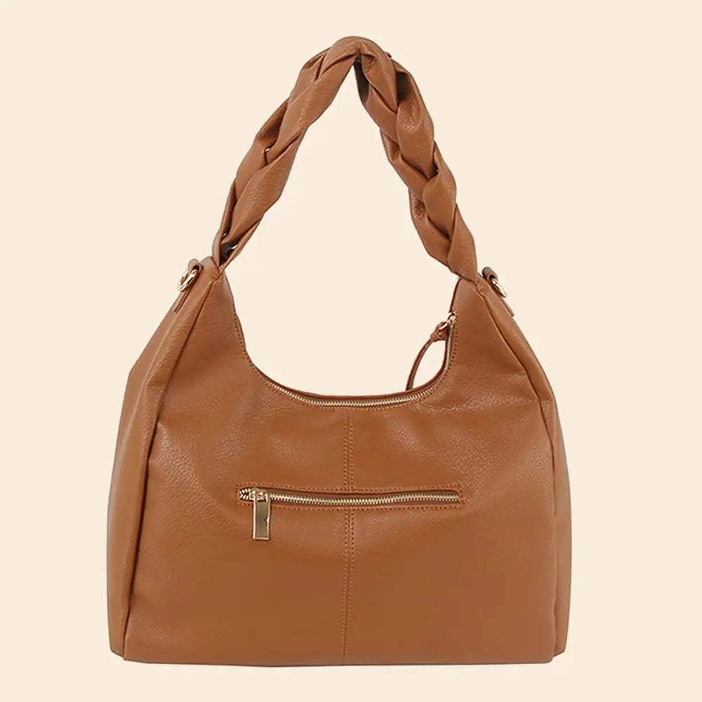 Faux Leather Braided Handle Hobo Hand Bag