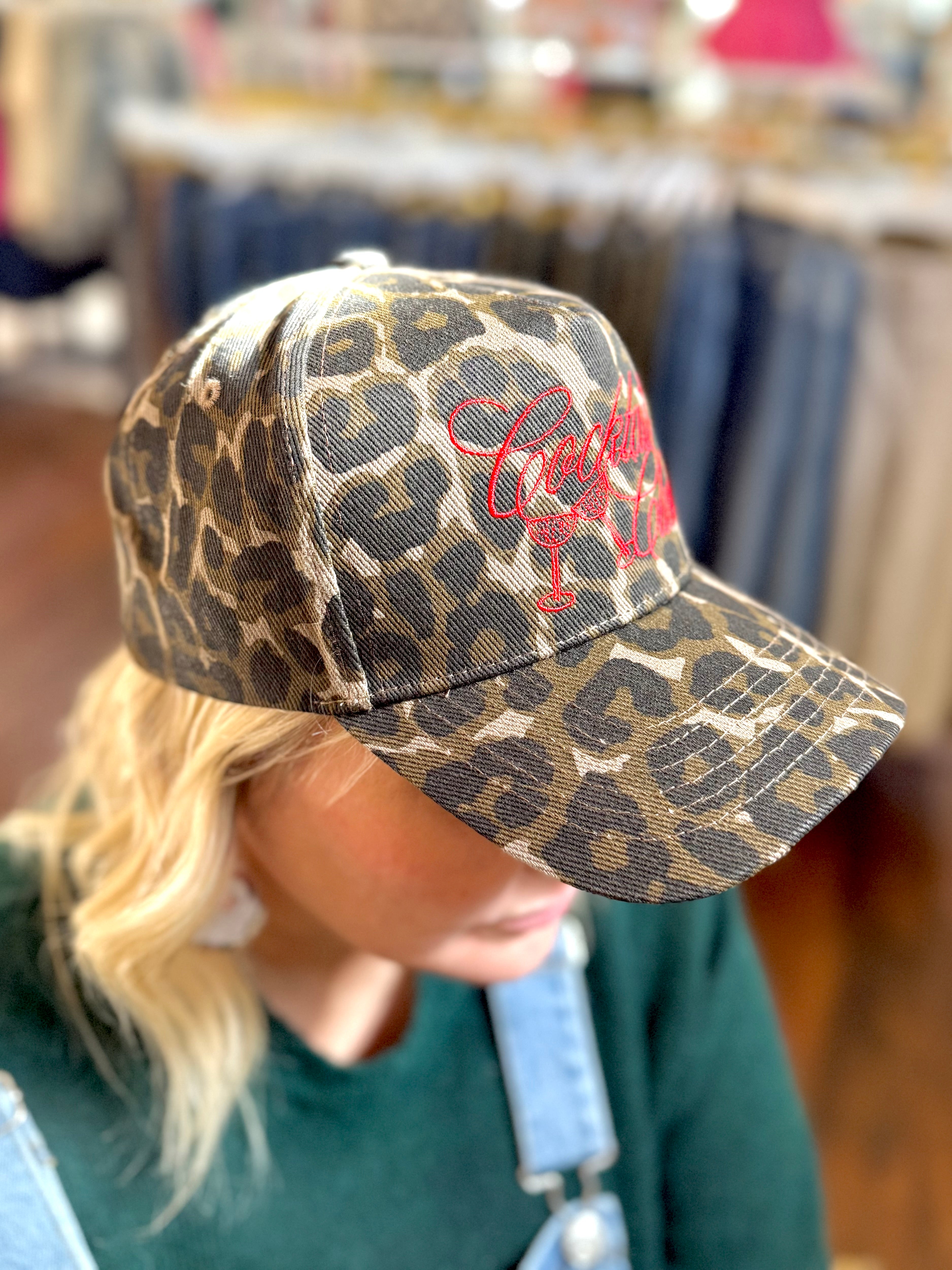 'Cocktail Club' Leopard Vintage Trucker Hat