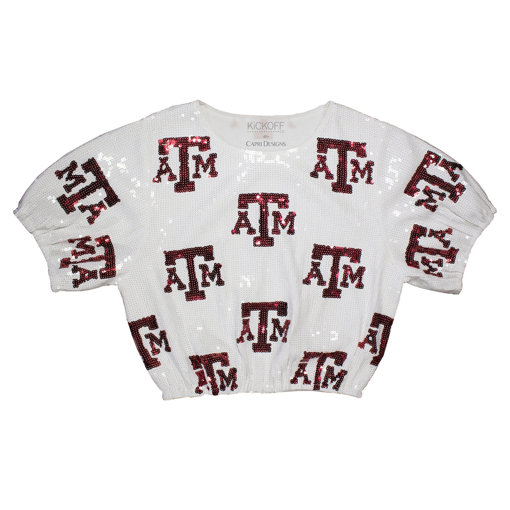 College Logo Sequin Crop Top