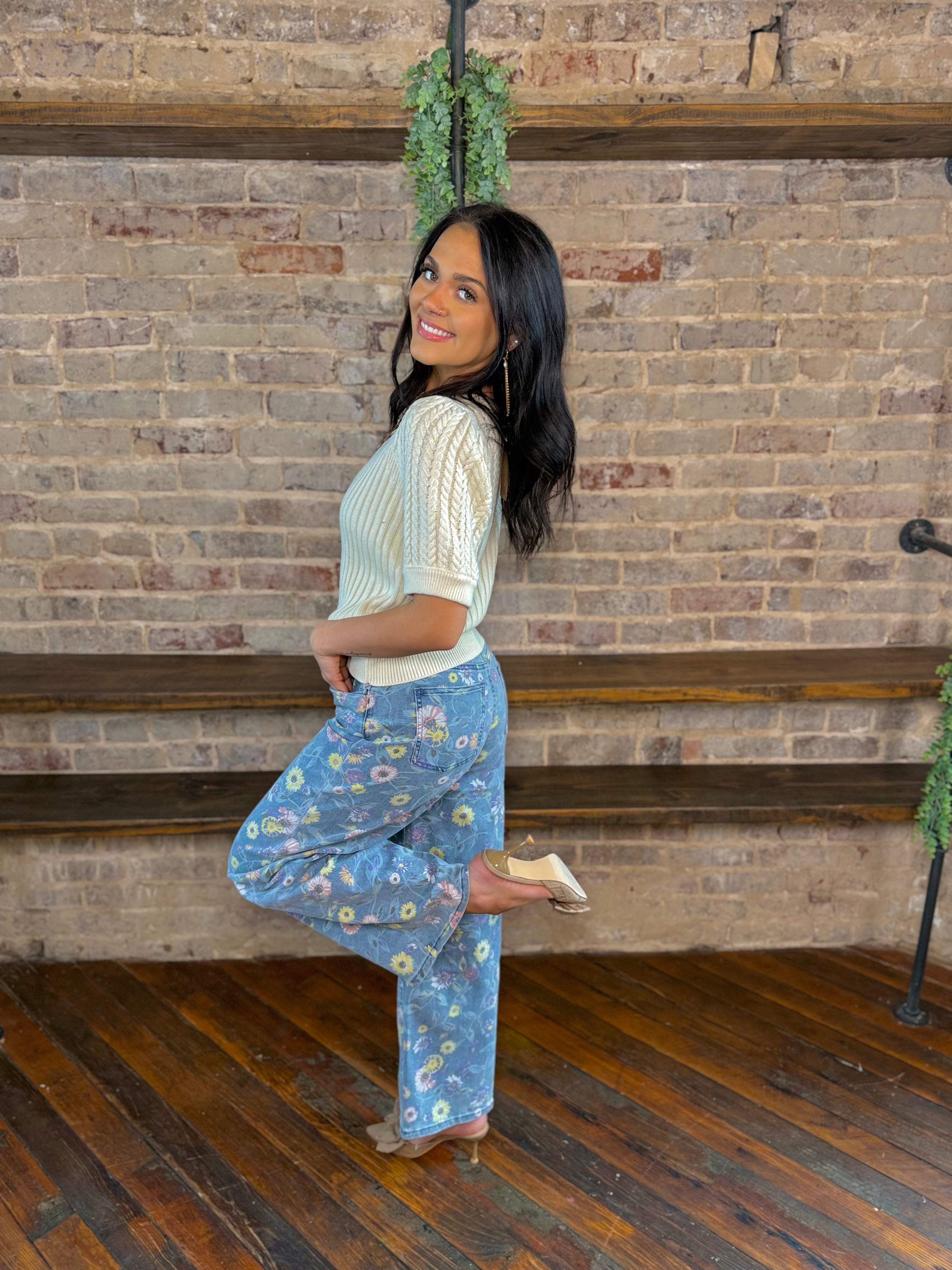 Evie Floral Wide Leg Twill Pants