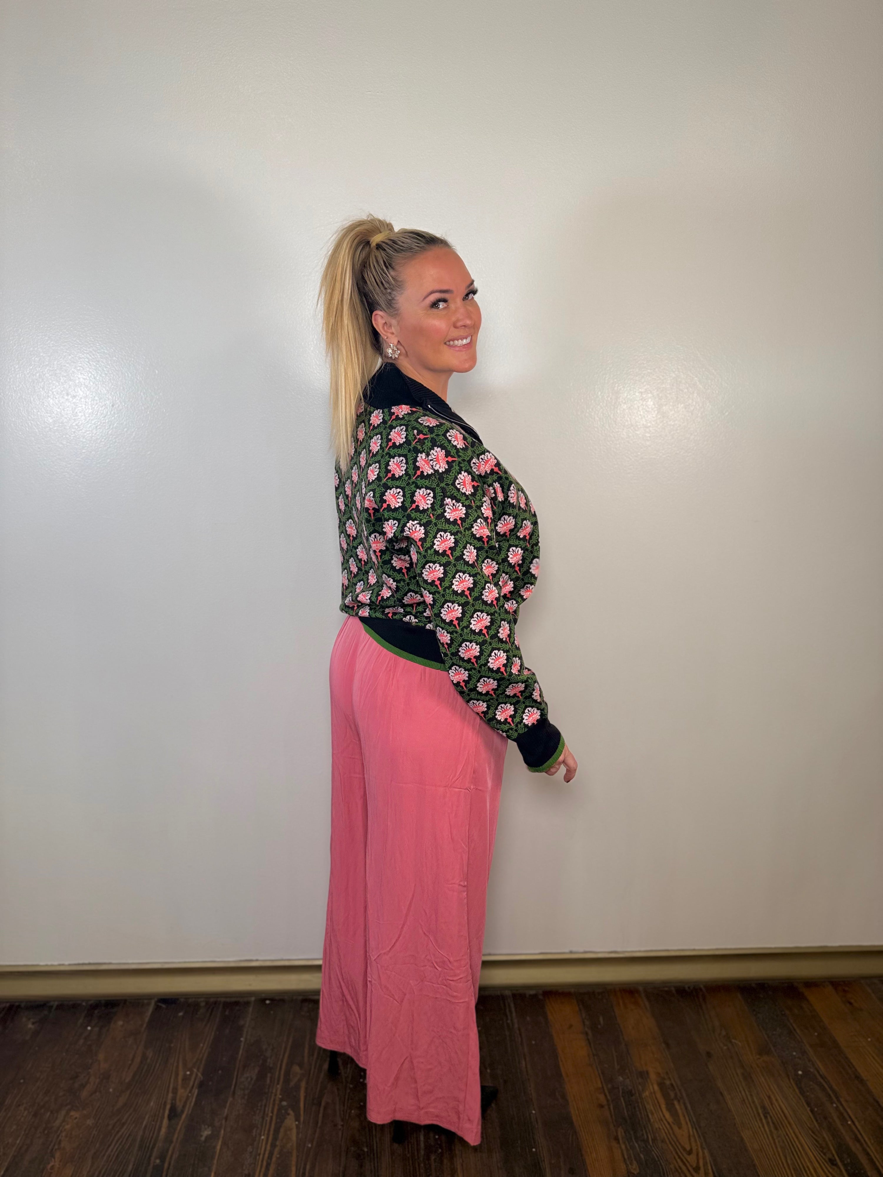 Vintage Floral Half Zip Sweater