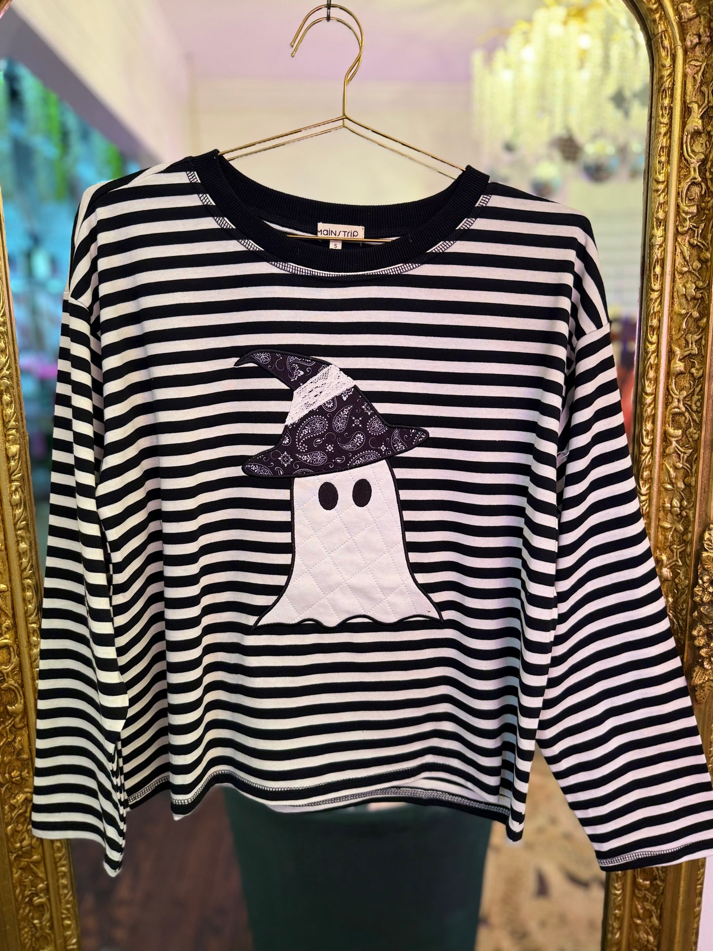 Boo'd Up Striped Ghost Appliqué Top
