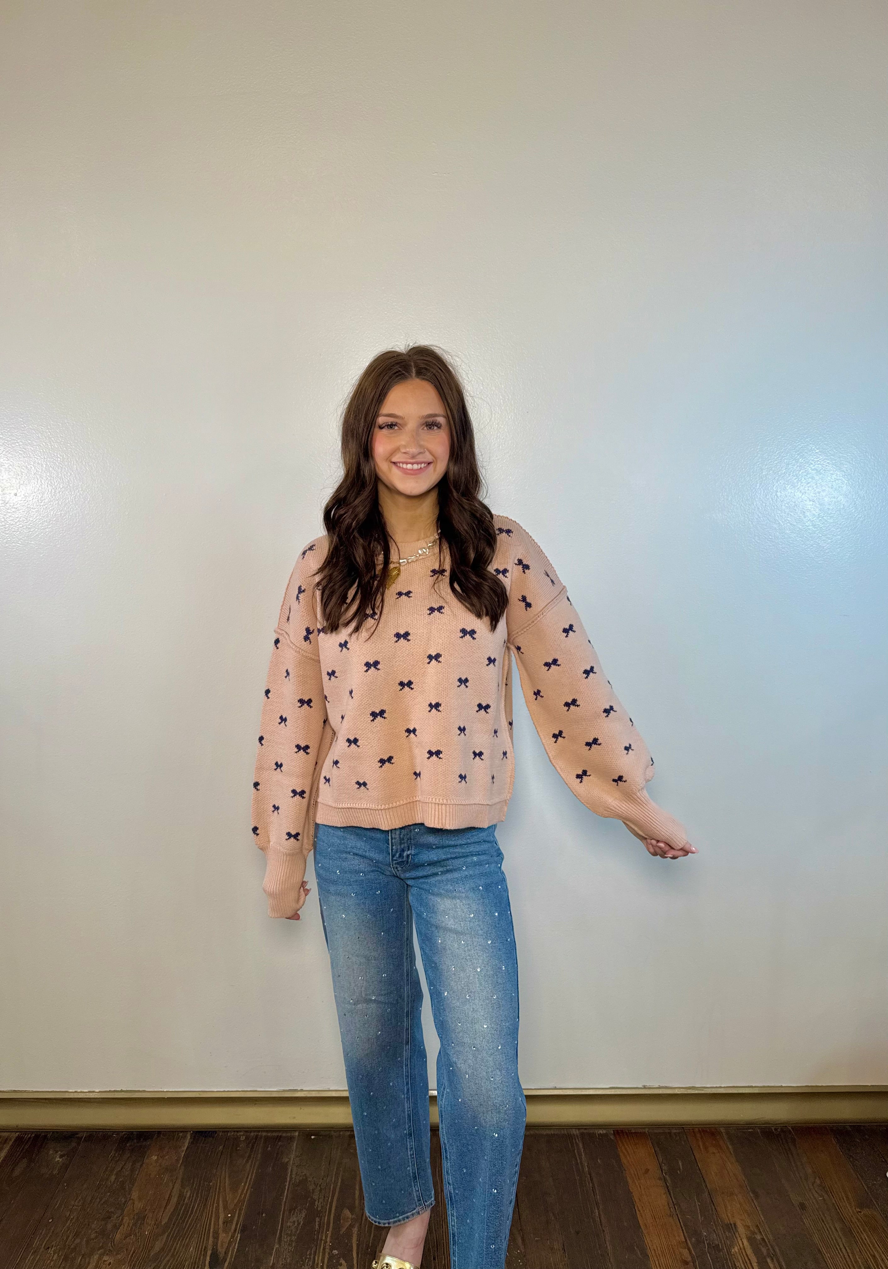 Navy Scattered Bow Sweater