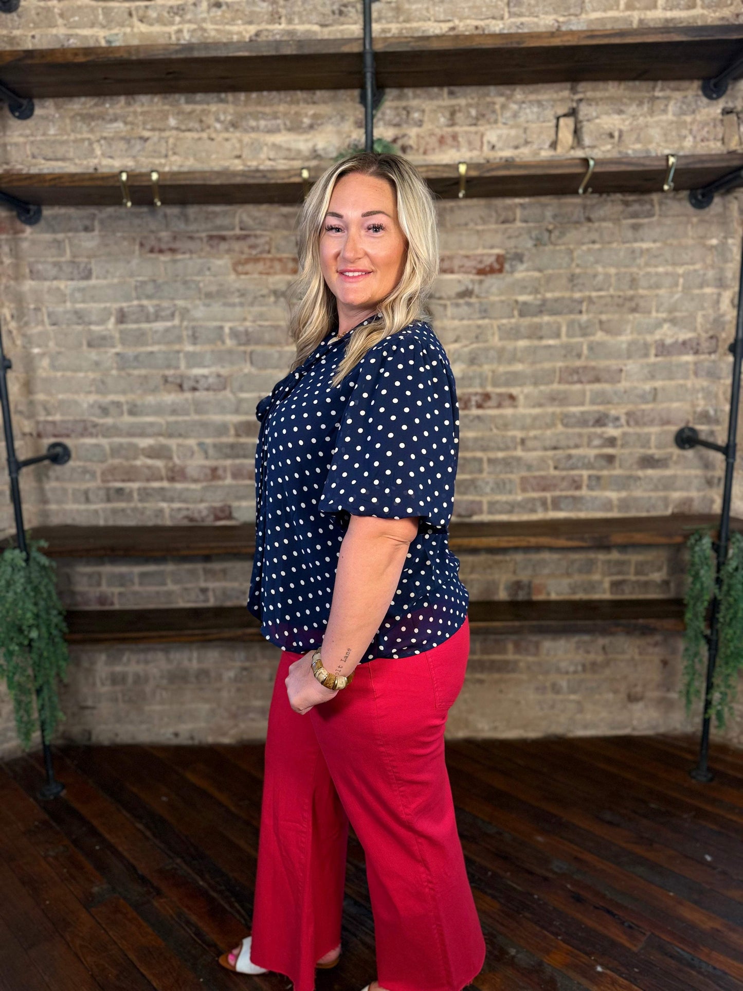 PLUS SIZE | Tynlee Polka Dot Bow Top