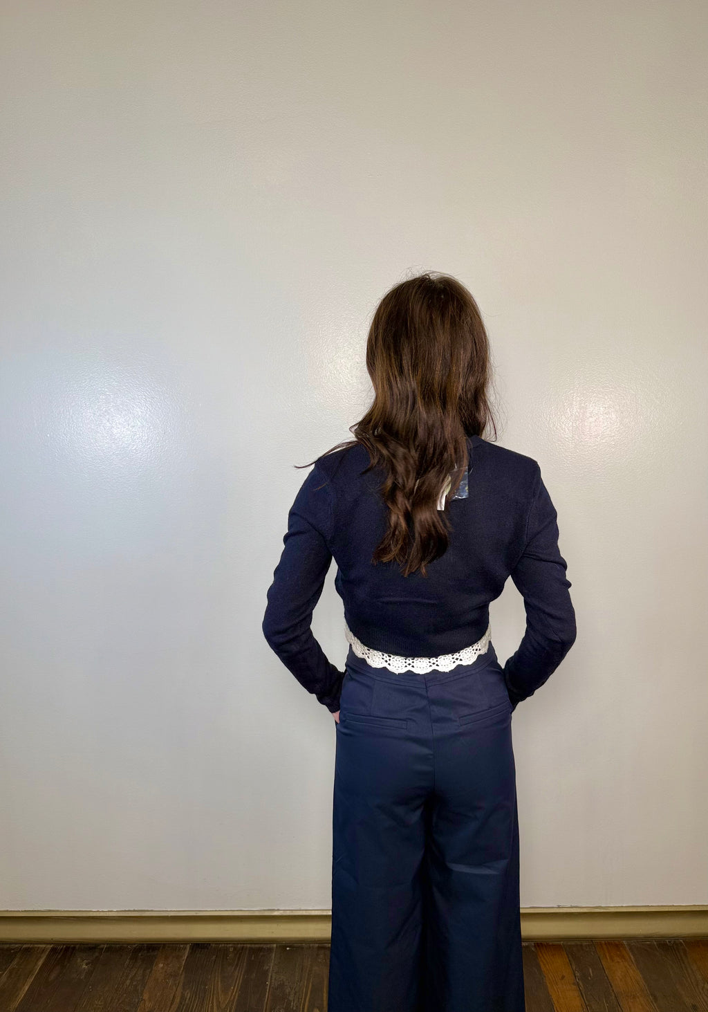 Front Button Detail Wide Leg Pants