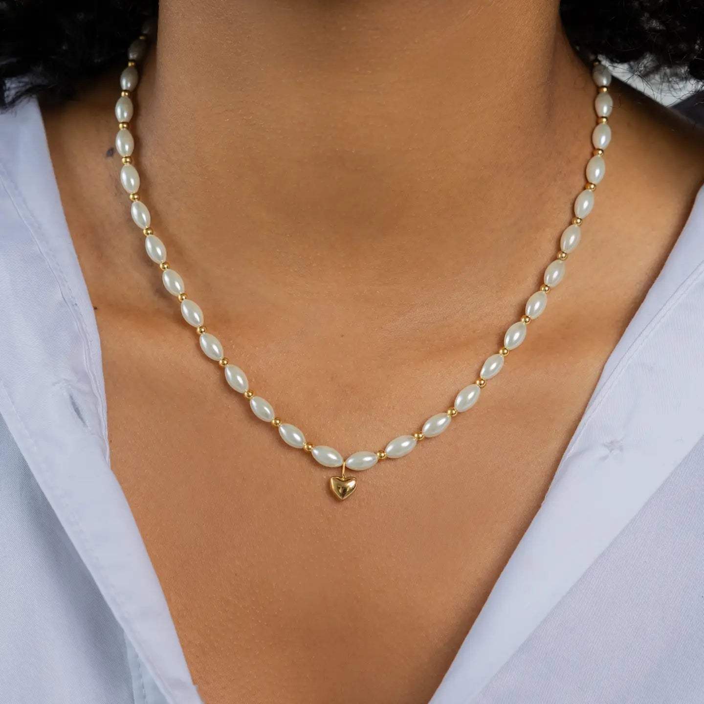 White Shell & Gold Heart Layered Necklace