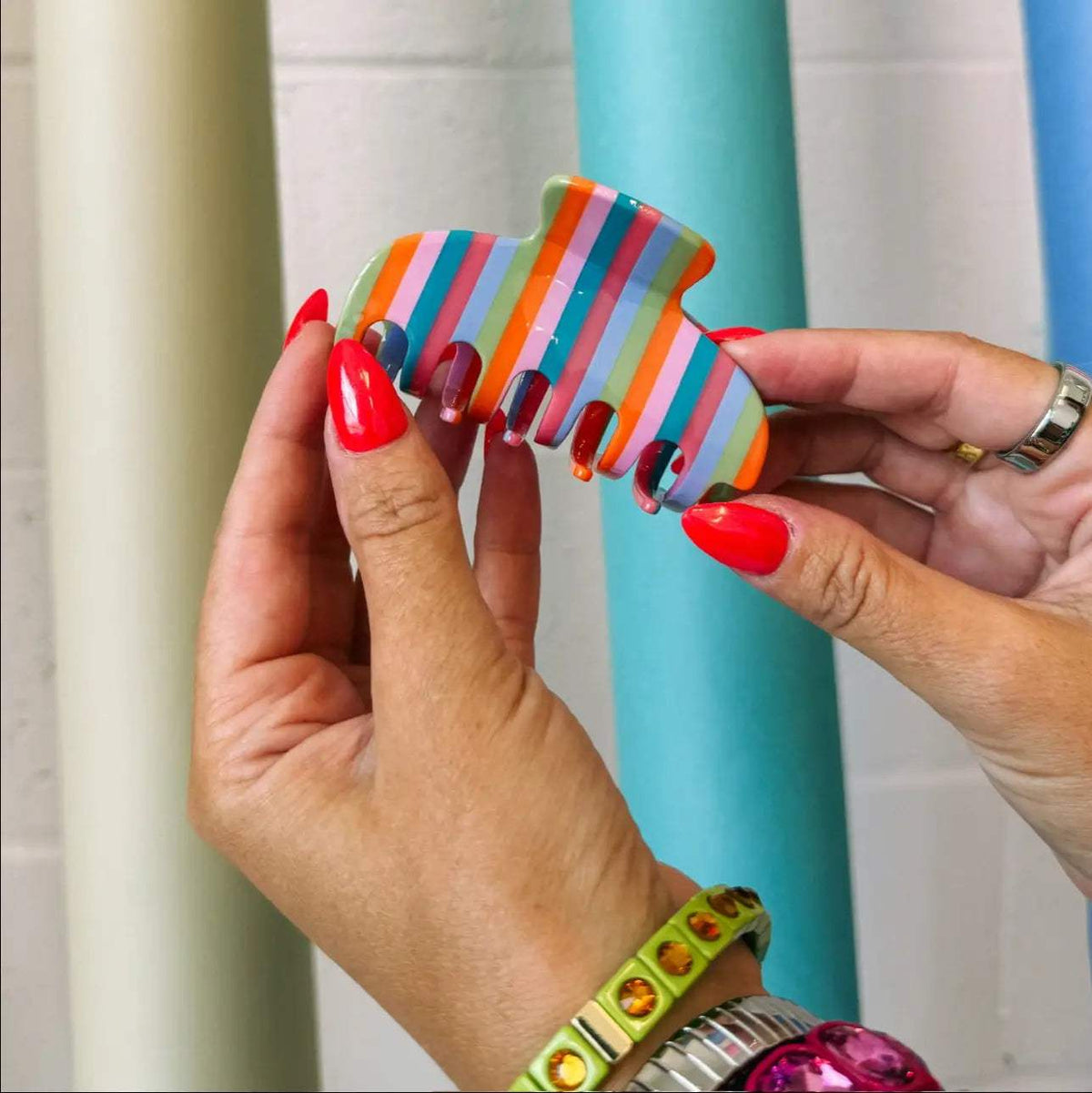 Citrus Stripe Statement Hair Claw Clip