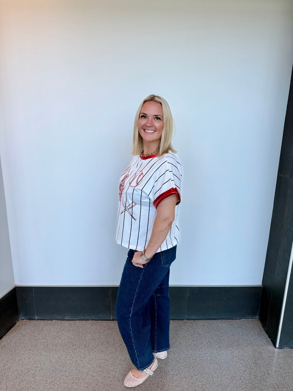 Play Ball Striped Red Sequin Tee | PLUS SIZE AVAILABLE