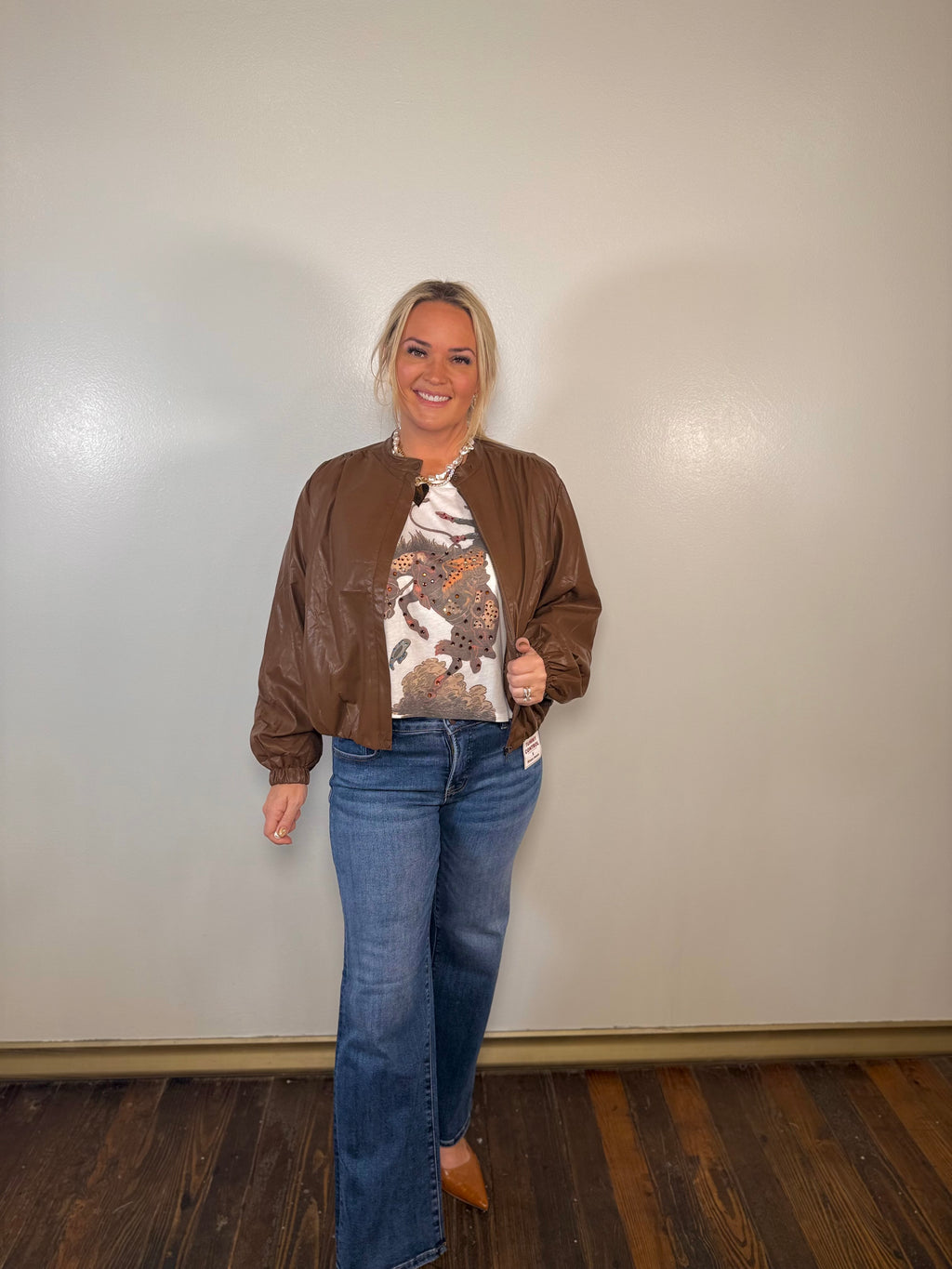 Cinnamon Fields Leather Bomber Jacket