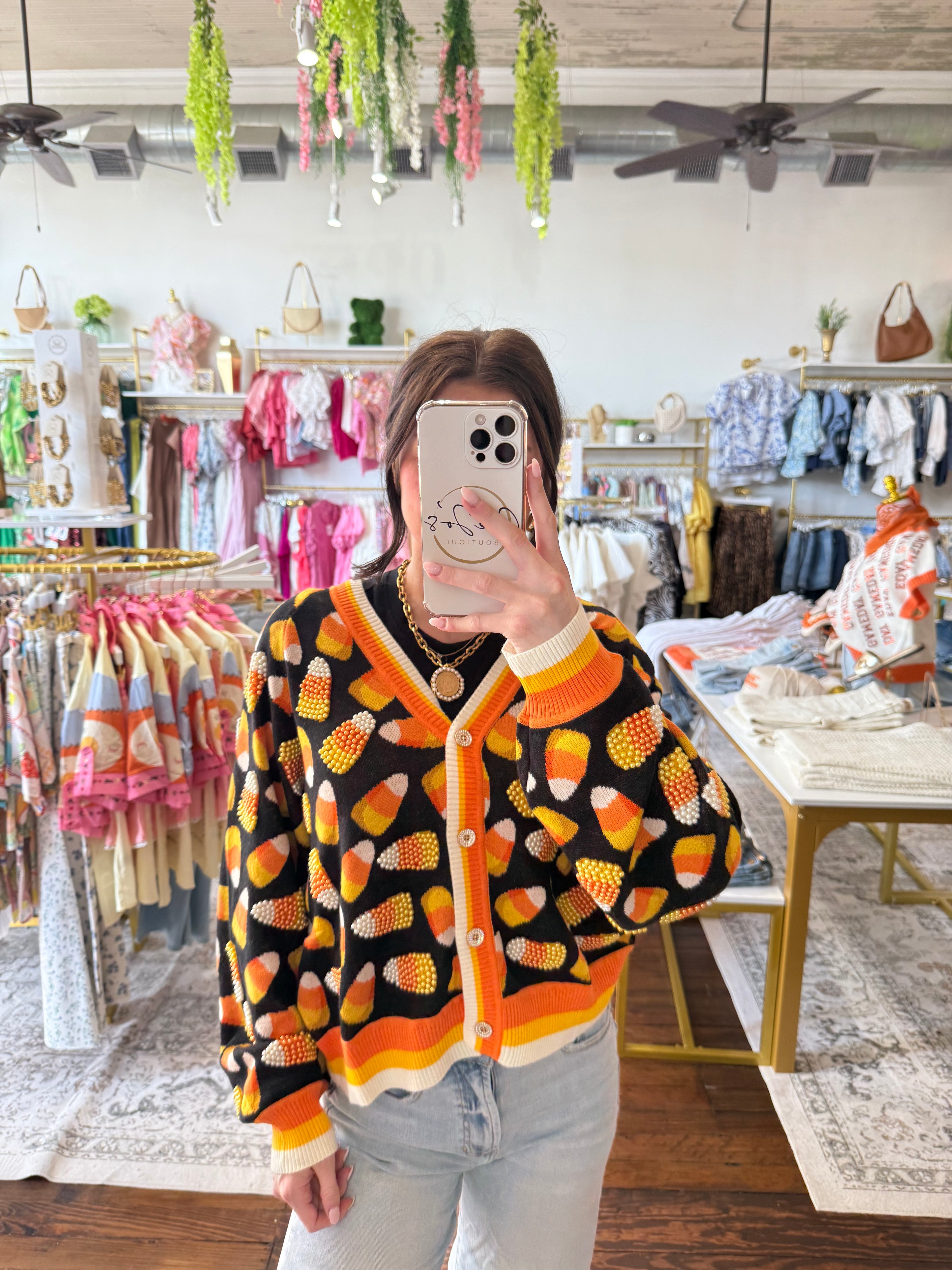 Black Pearl Candy Corn Cardigan | Queen of Sparkles