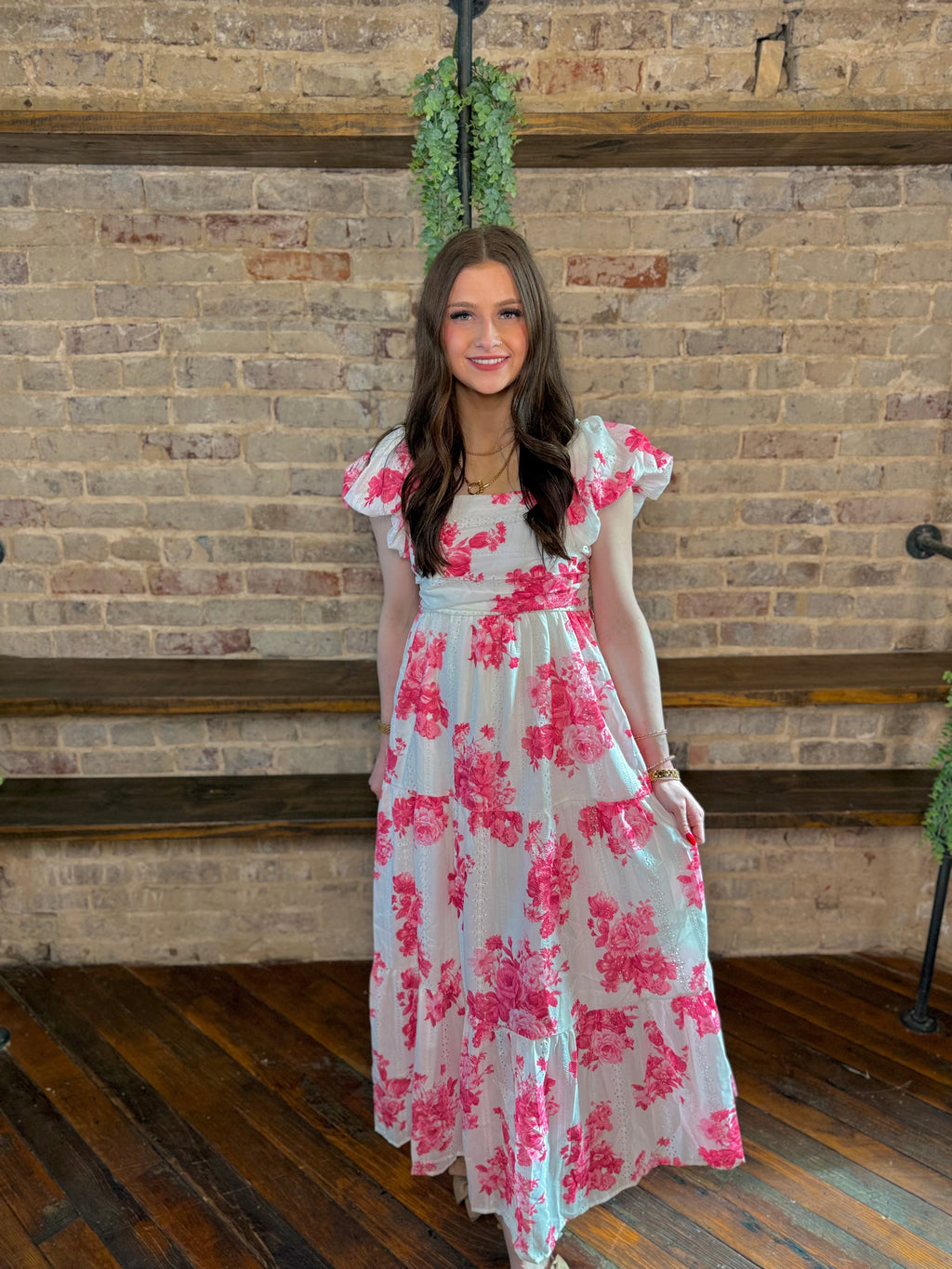 Floral Printed Cap Puff Sleeve Maxi Dress