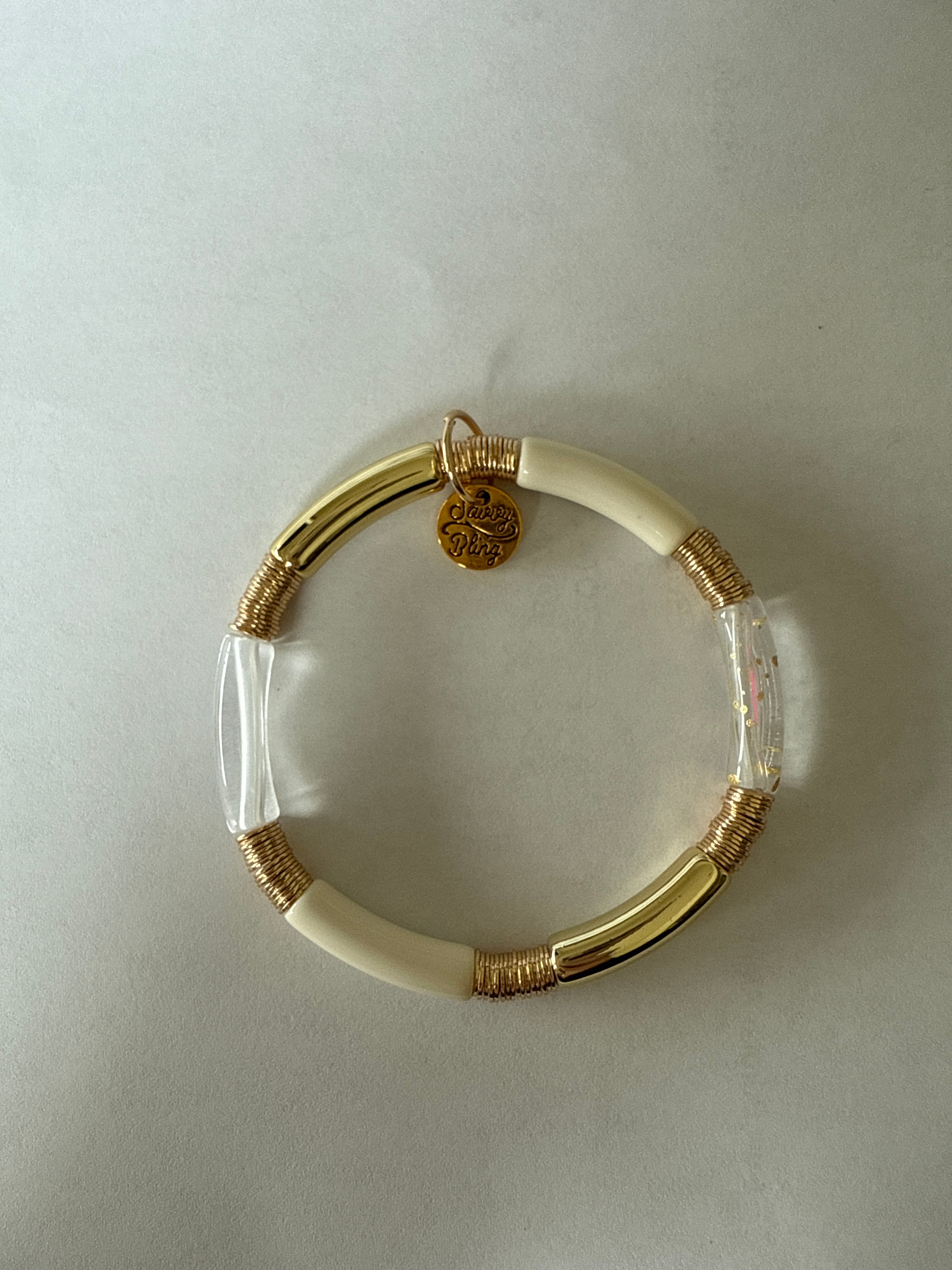 Small Gold Acrylic Bamboo Tube Bracelet