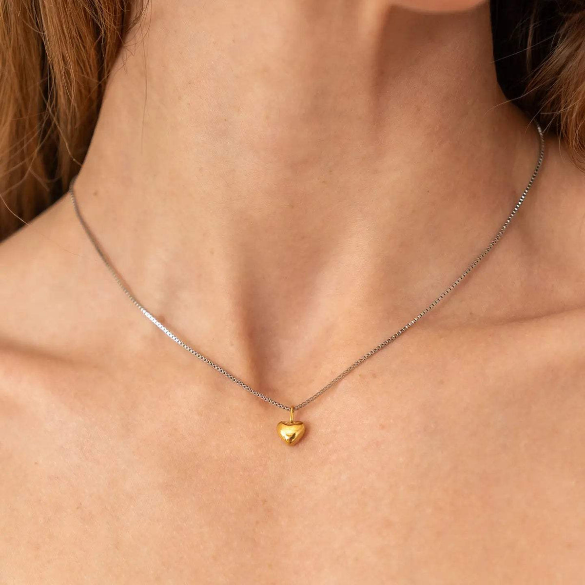 Dainty Two-Tone Heart Pendant Necklace