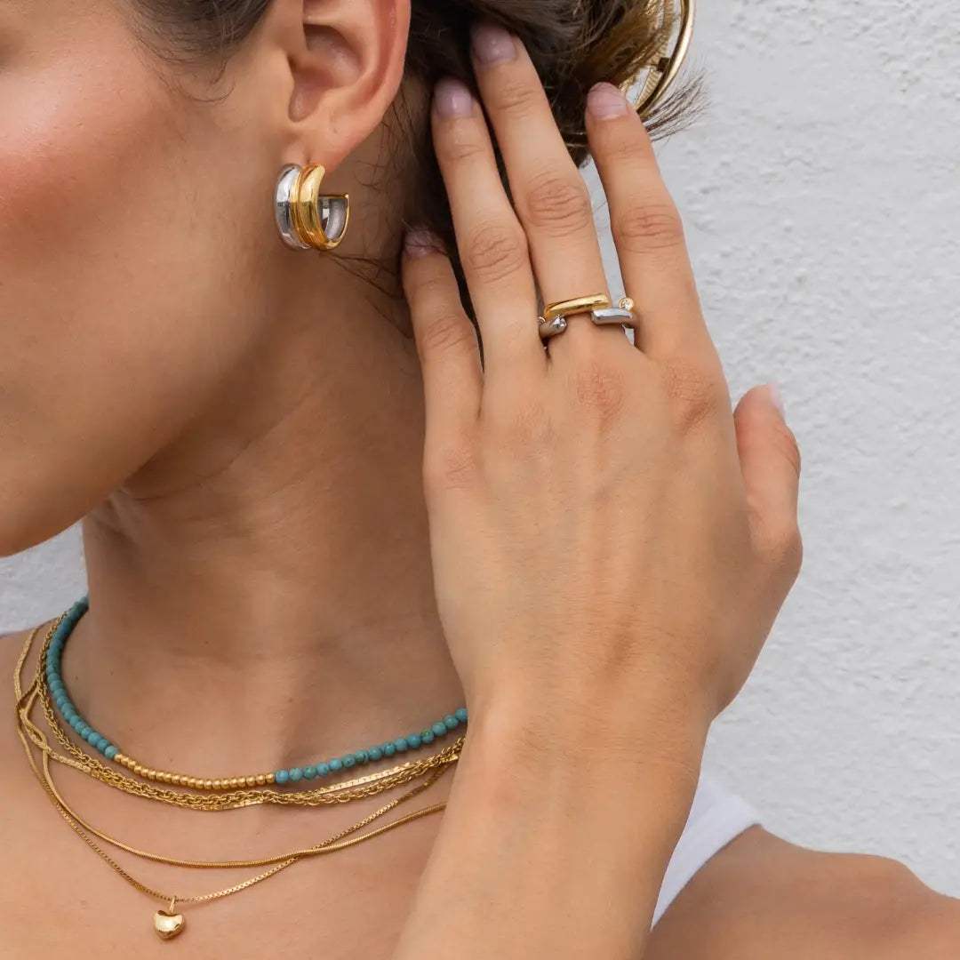 Twin-Tone Gold & Silver Statement Hoop Earrings