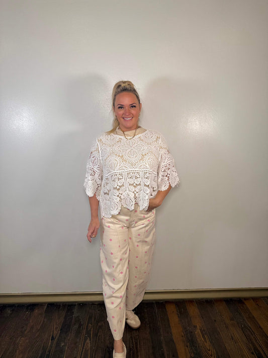 Polka Dot Denim Barrel Pants