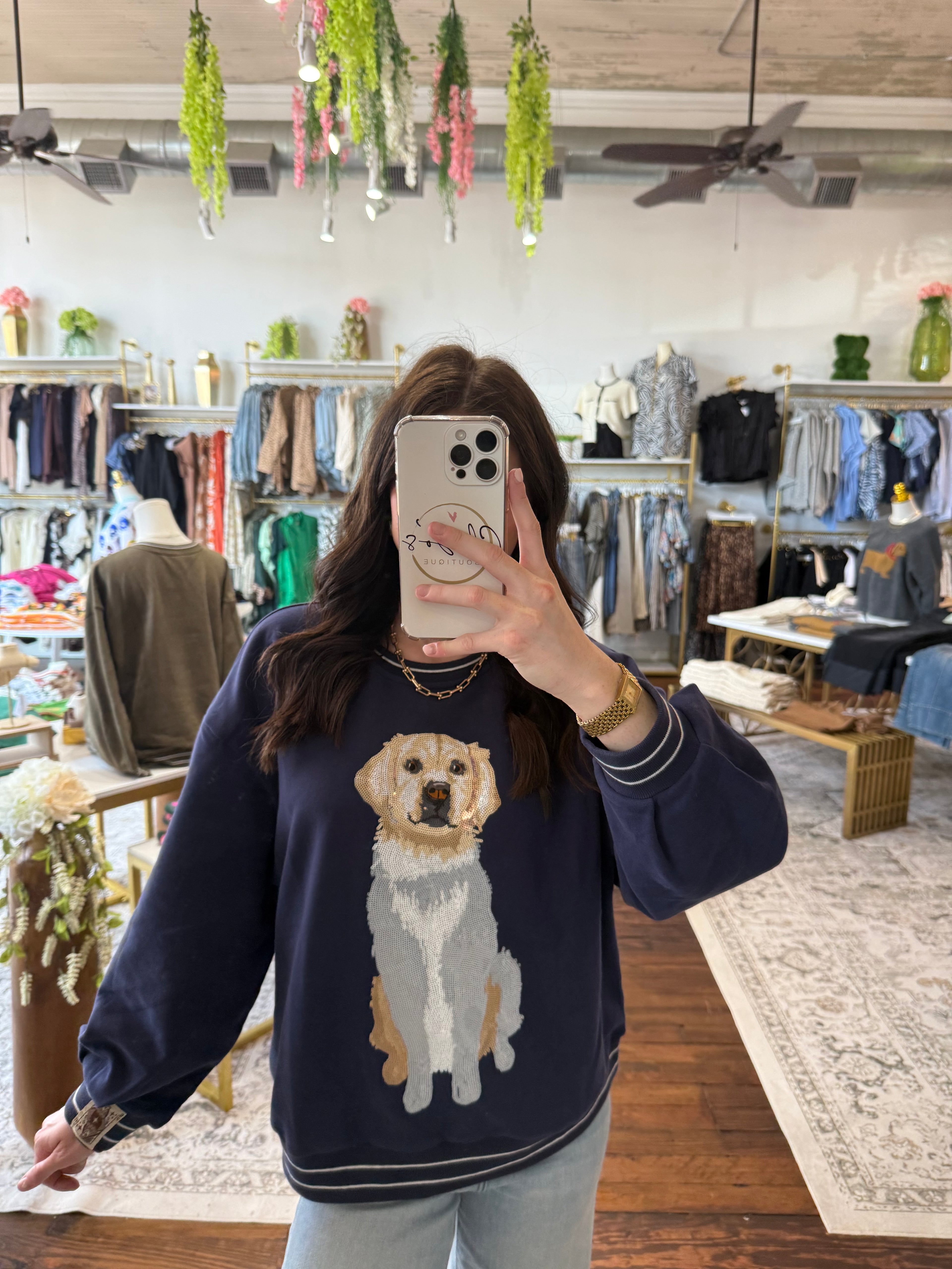 Navy Golden Retriever Sweatshirt | Queen of Sparkles