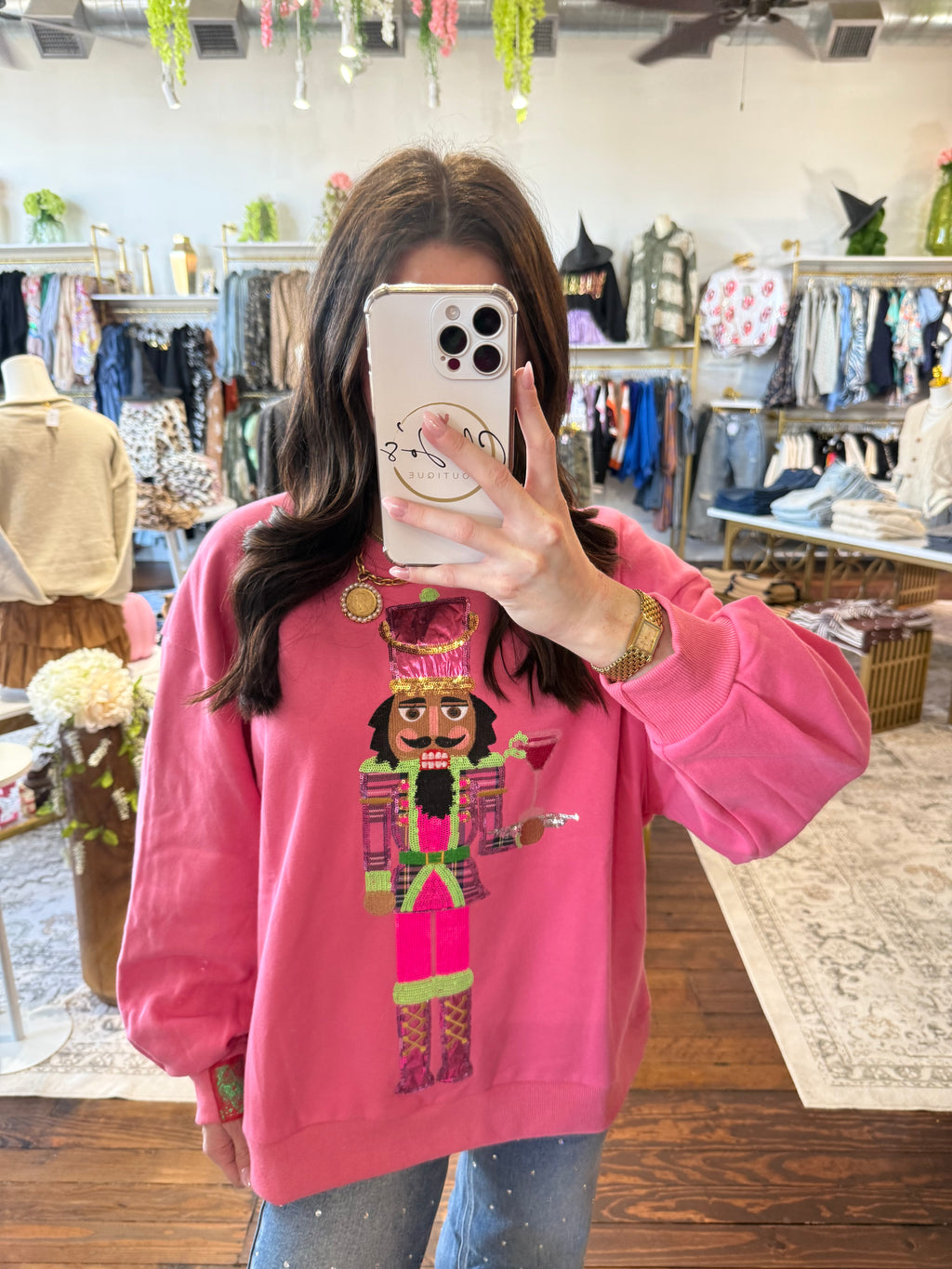 Hot Pink Serving Cosmo Nutcracker Sweatshirt | Queen of Sparkles