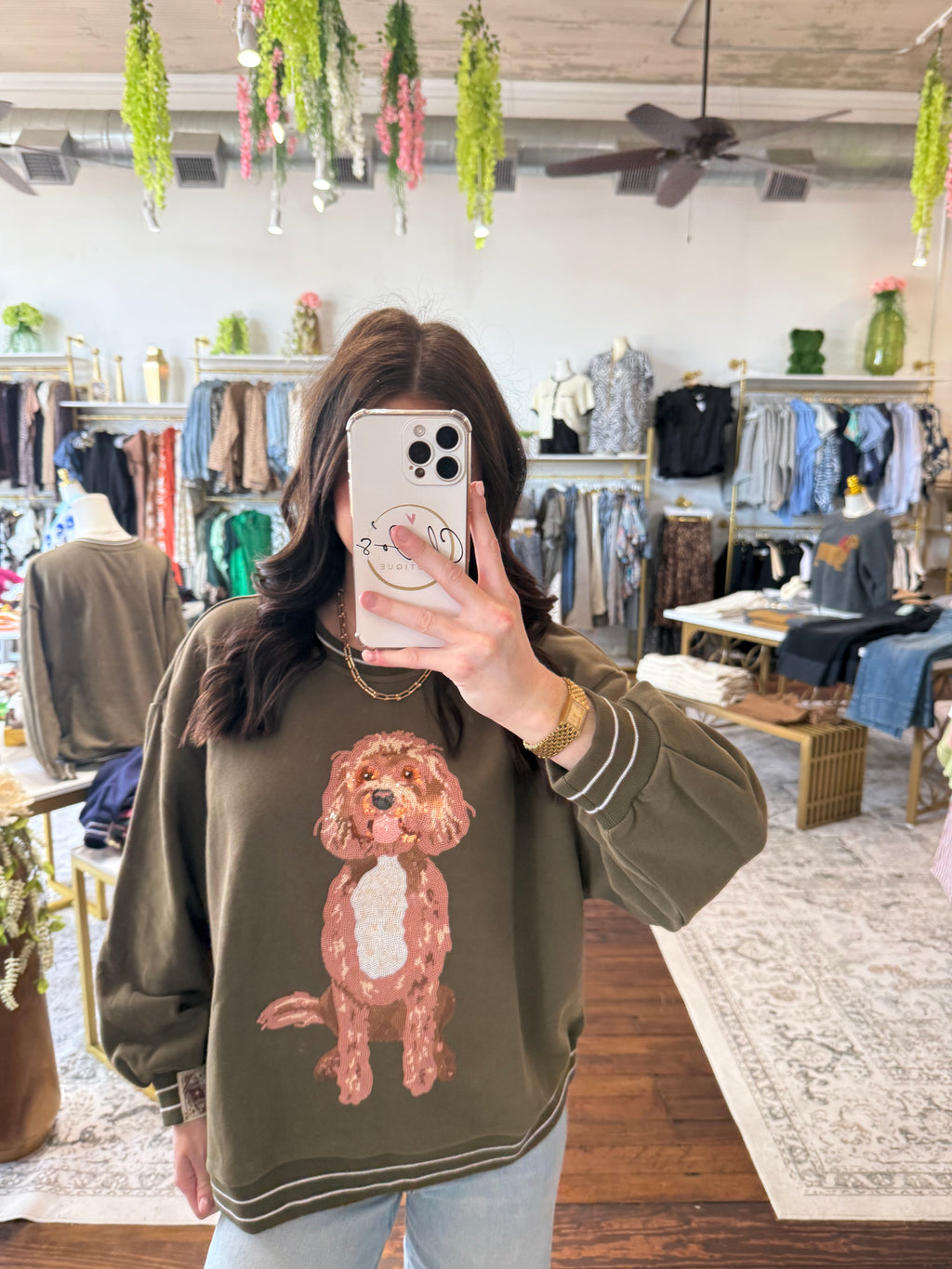 Olive Golden Doodle Sweatshirt | Queen of Sparkles