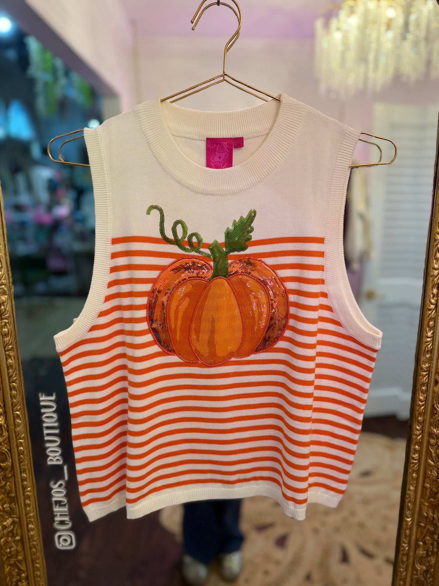 Ivory & Orange Striped Pumpkin Knit Tank | Queen of Sparkles