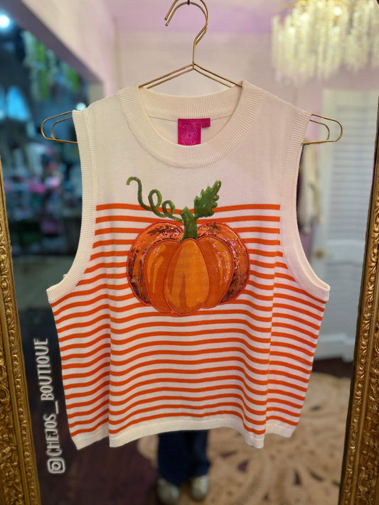 Ivory & Orange Striped Pumpkin Knit Tank | Queen of Sparkles