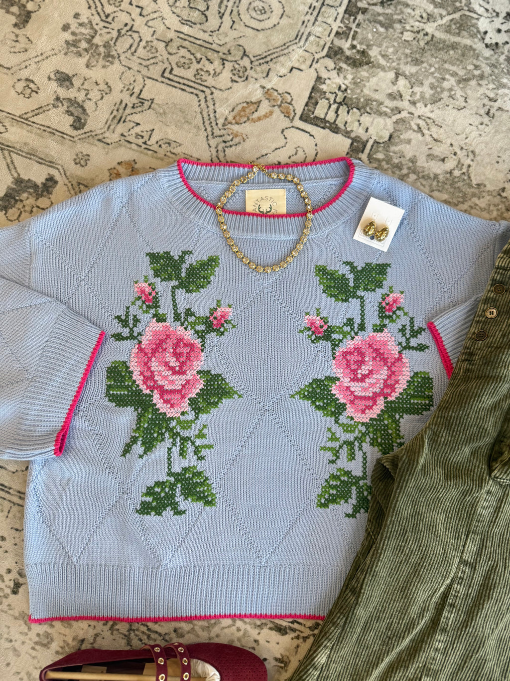 Rustic Rose Jacquard Sweater