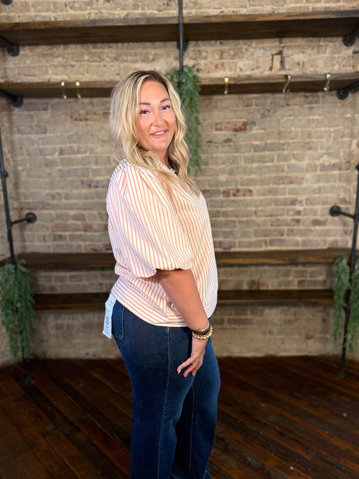 PLUS SIZE | Annabeth Striped Puff Sleeve Top
