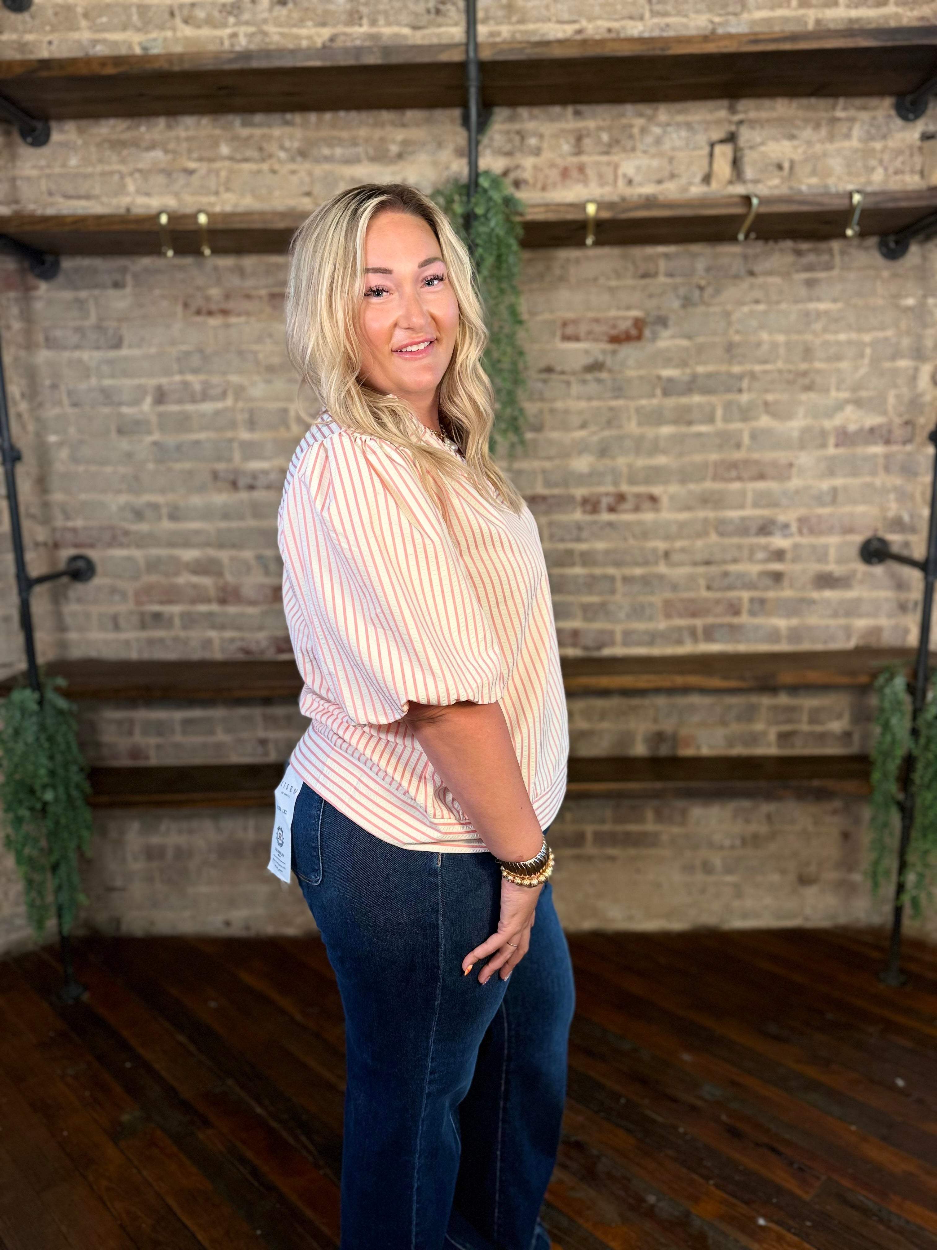 PLUS SIZE | Annabeth Striped Puff Sleeve Top