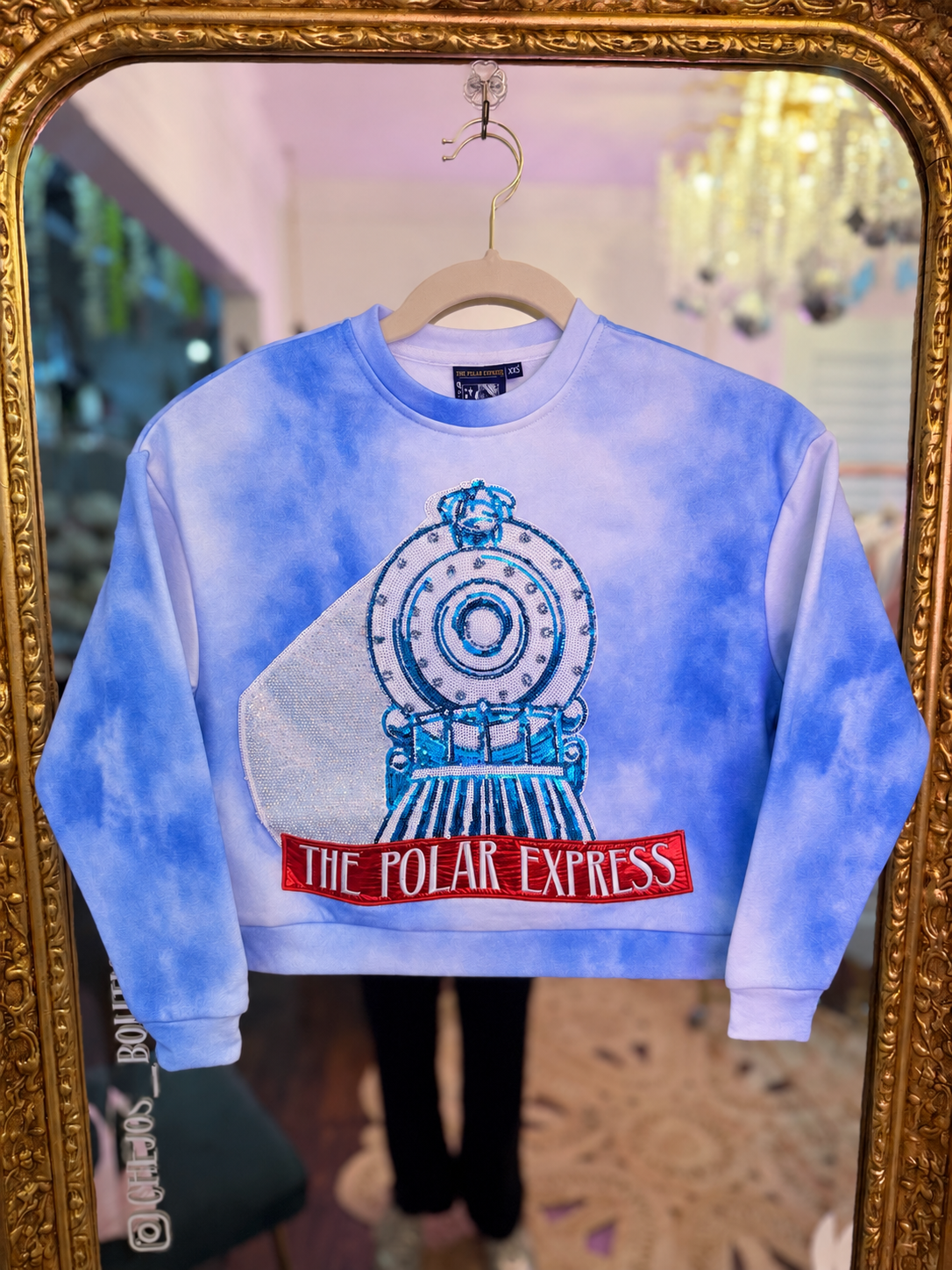 Licensed Kids Light Blue Fog Sequin, Rhinestone & Beaded Polar Express Sweatshirt | Queen of Sparkles