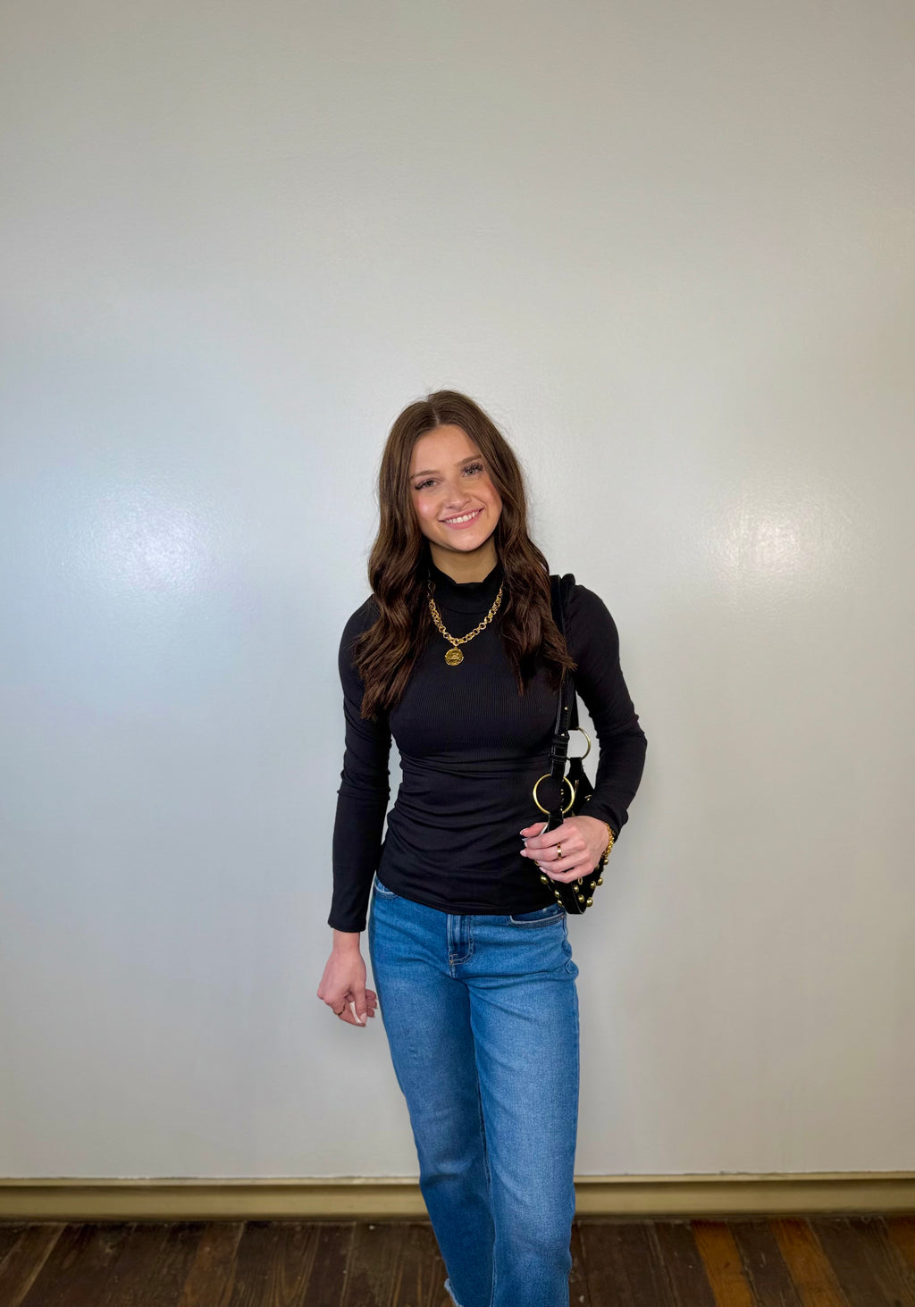 Knit Ribbed Long Sleeve Mock Neck Top