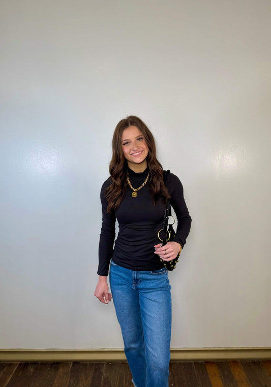 Knit Ribbed Long Sleeve Mock Neck Top