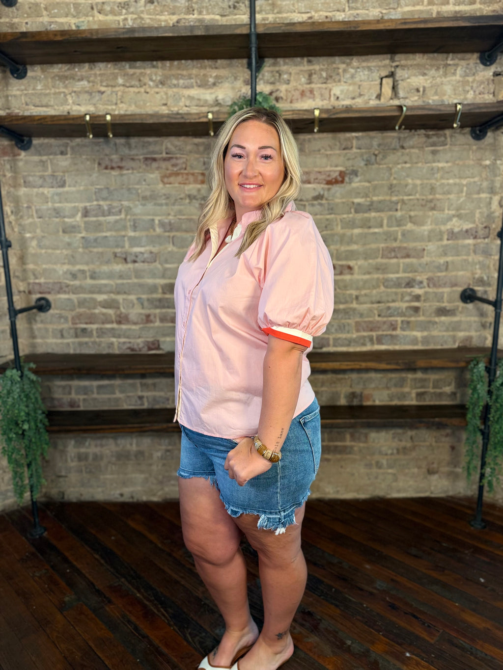 PLUS SIZE | Ressa Striped Button Down Blouse
