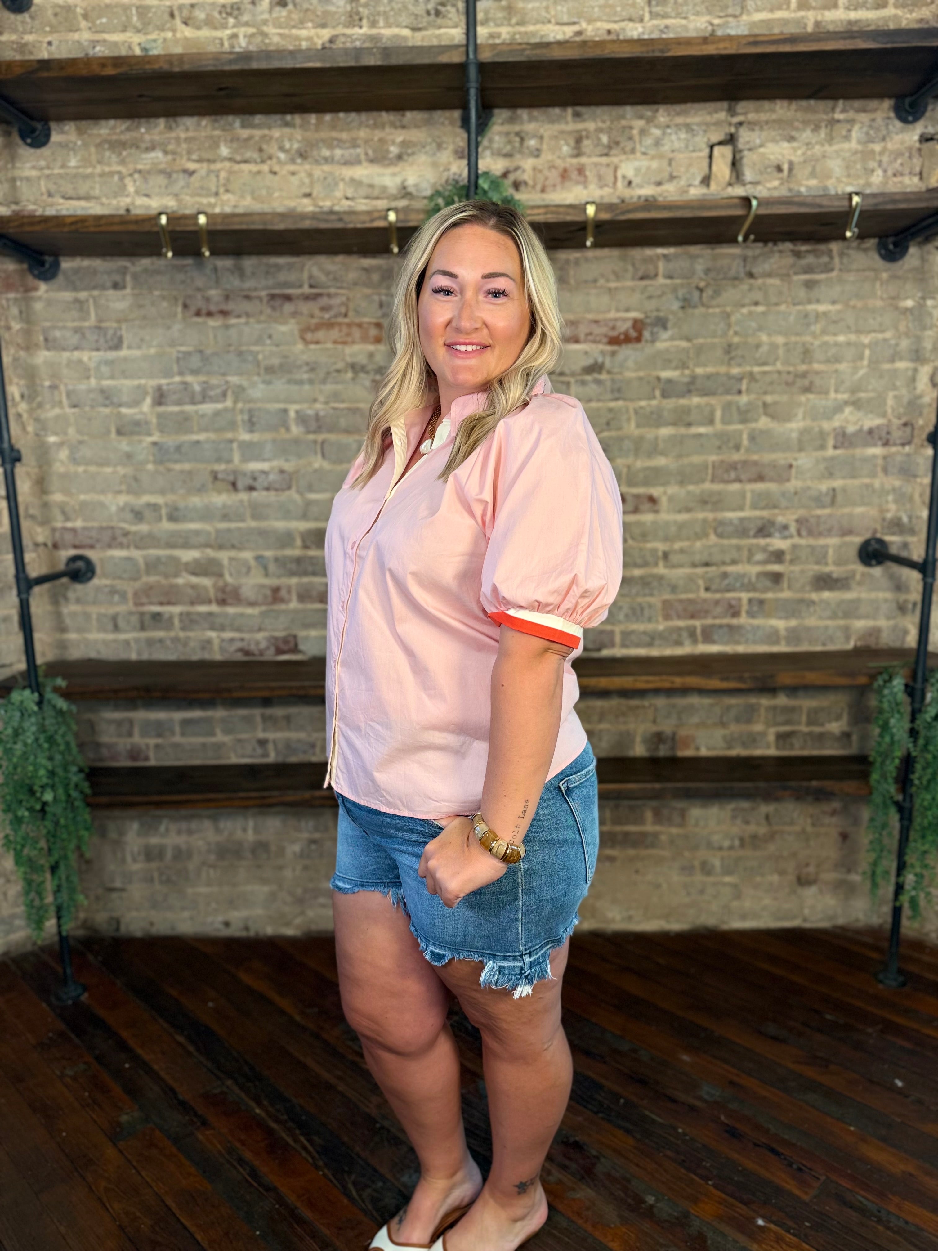 PLUS SIZE | Ressa Striped Button Down Blouse