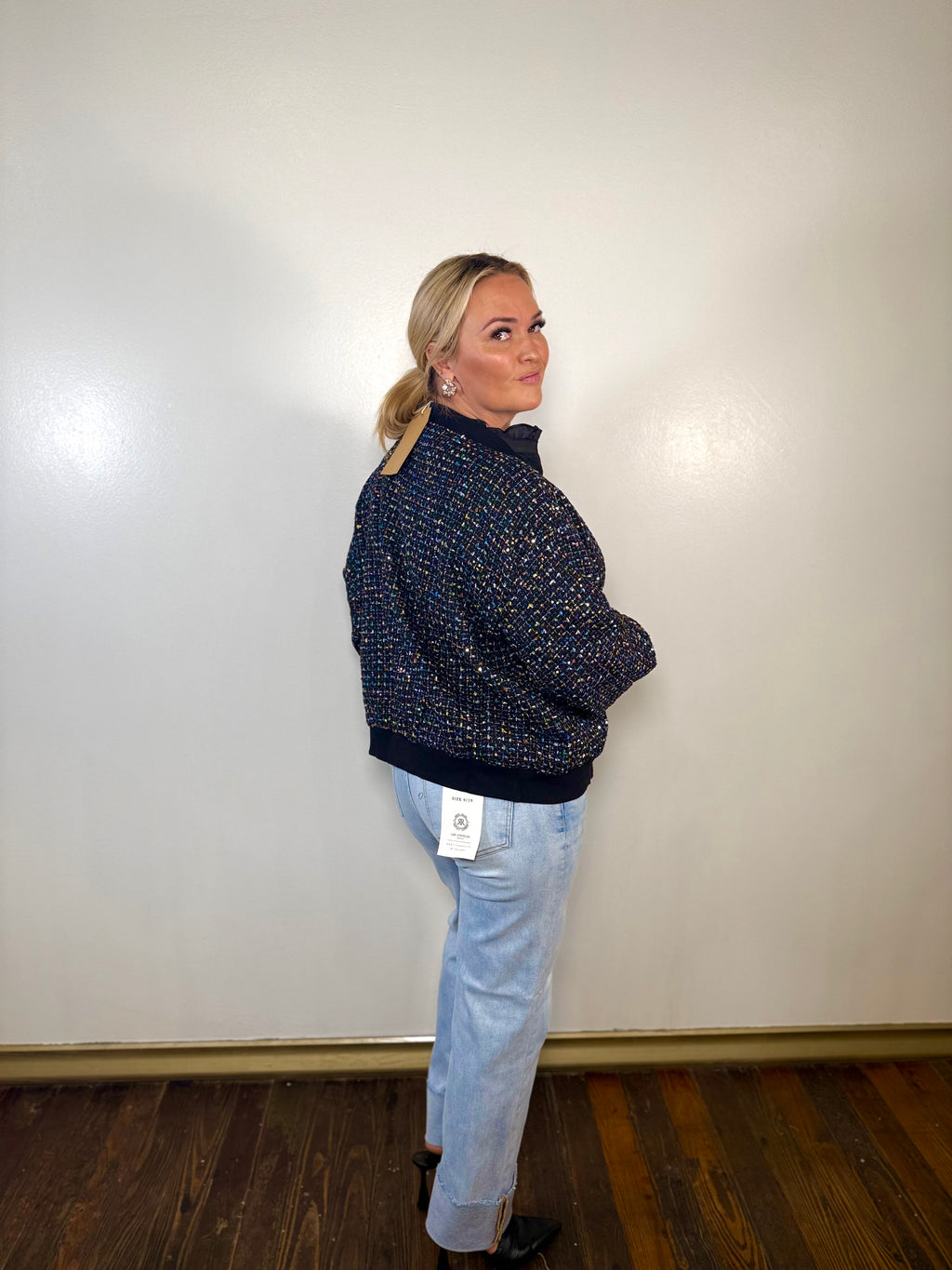 Sequin Tweed Bomber Jacket