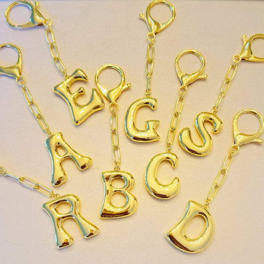Gold Bubble Initial Purse Charm