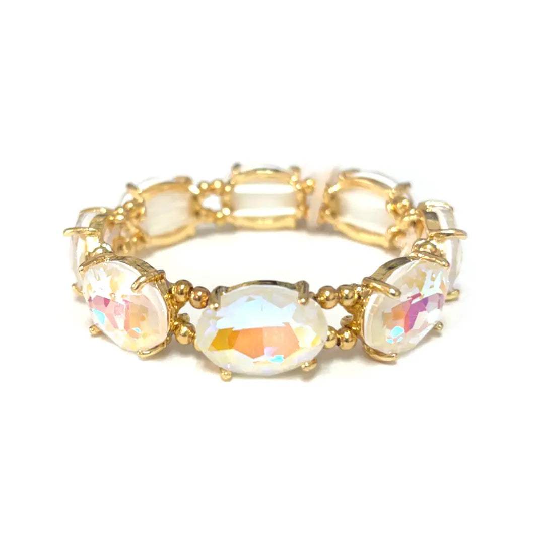 Pearlescent Oval Glass Crystal Bead Linked Bracelet