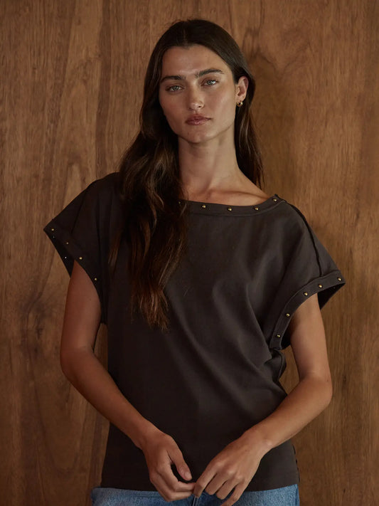 Bead-Studded Boat Neck Top