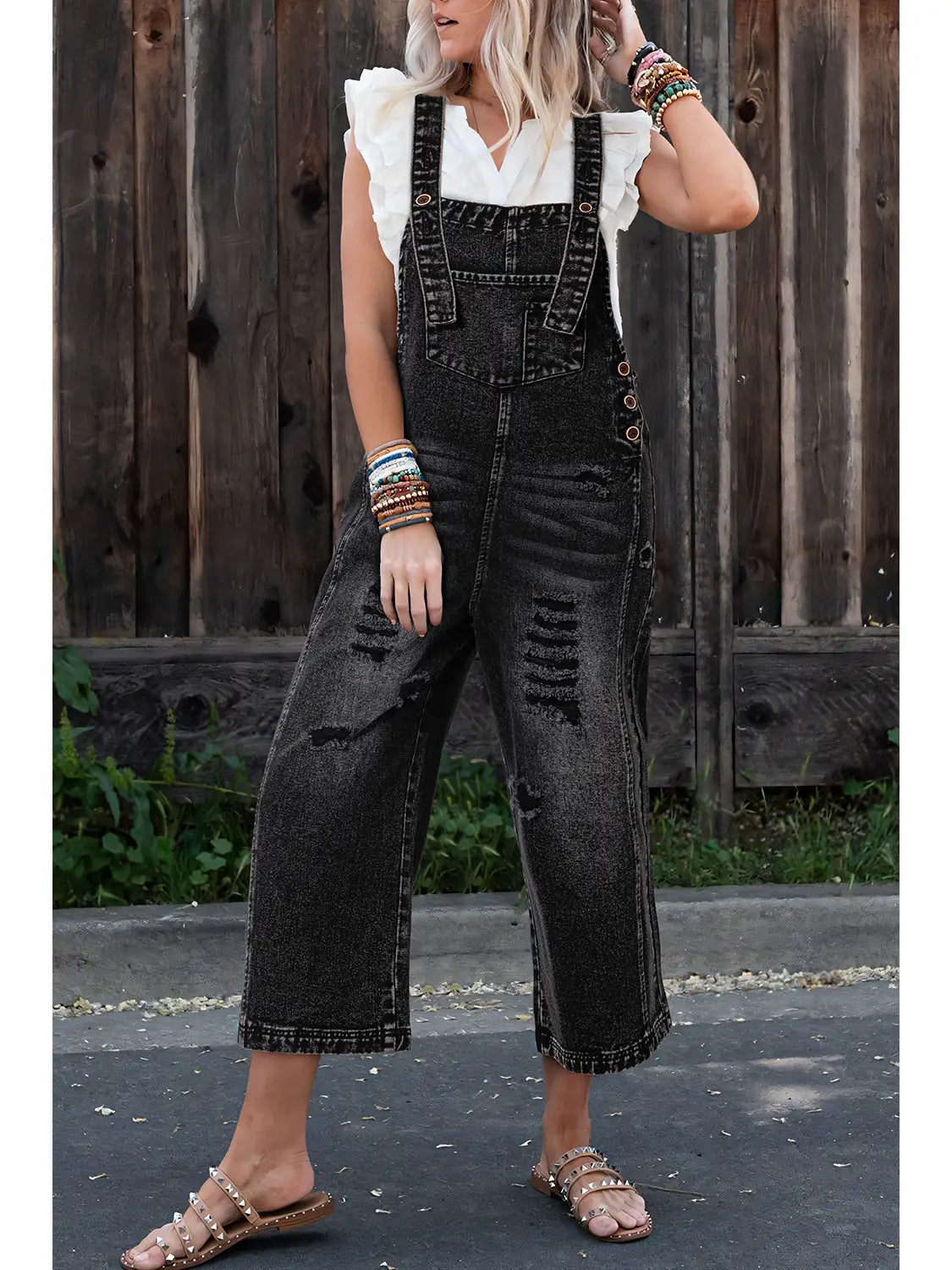 Elodie Distressed Denim Overalls