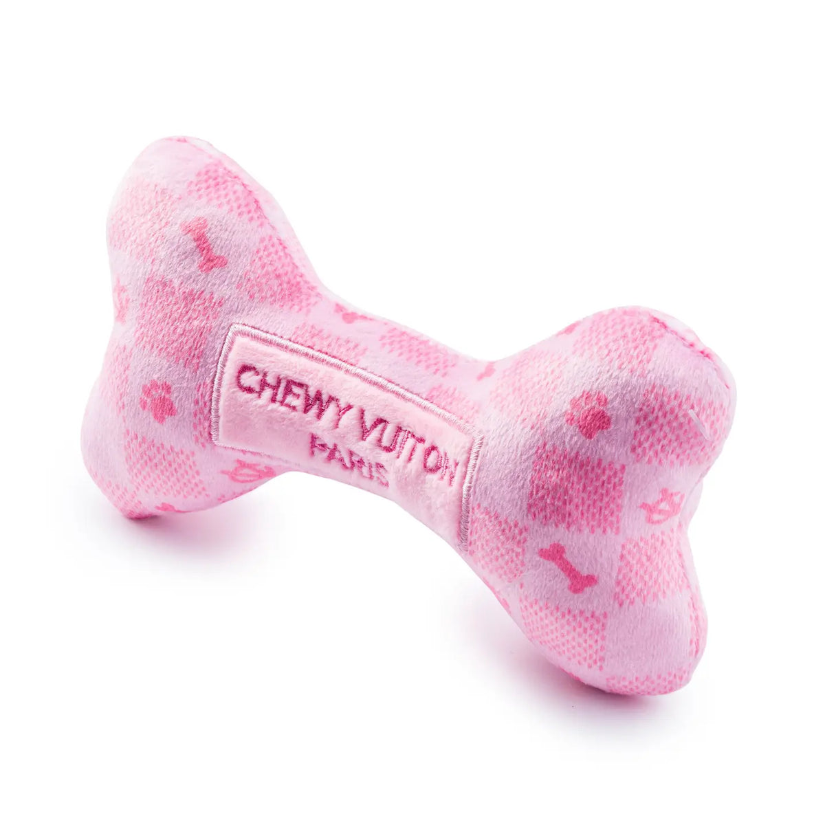 Pink Checker Small Chewy Vuitton Plush Dog Bone