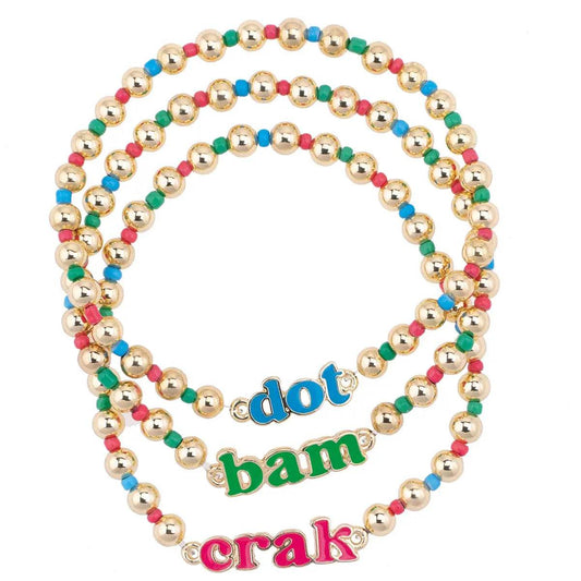 Dot Crack Bam Rainbow Ball Bead Stretch Bracelet Set of 3